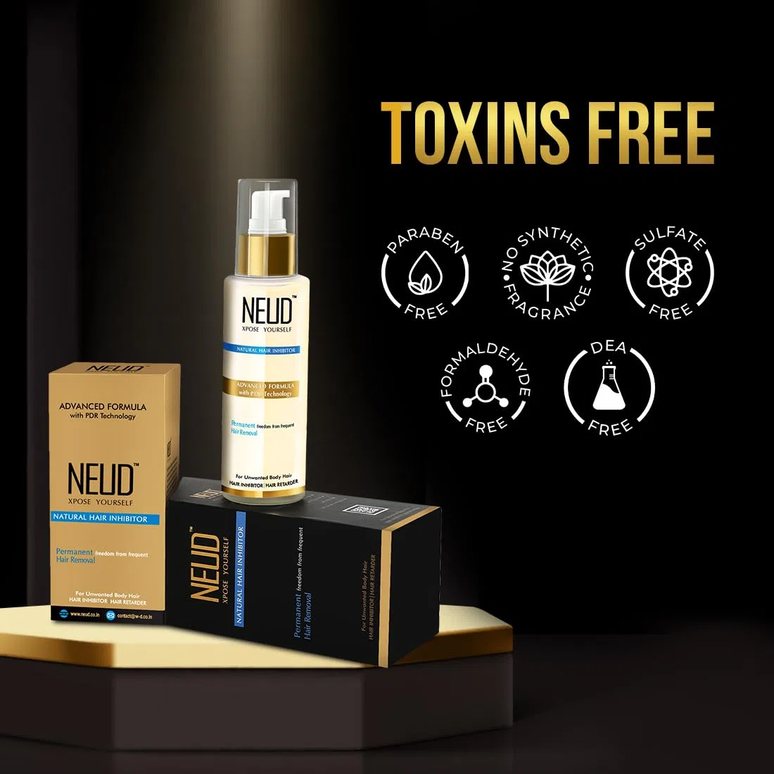 NEUD Inhibidor de cabello natural para la reducción permanente del cuerpo y el vello facial no deseados en hombres y mujeres, paquete de 1
