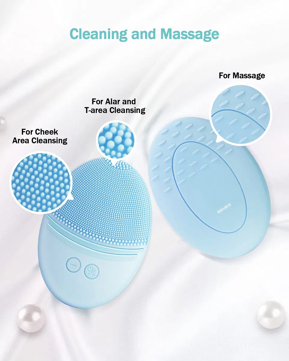 EZBASICS Cepillo de limpieza facial impermeable vibrante ultrasónico cepillo facial para limpieza profunda exfoliación suave y masaje carga inductiva (azul)1 Pack+5 Speed Settings