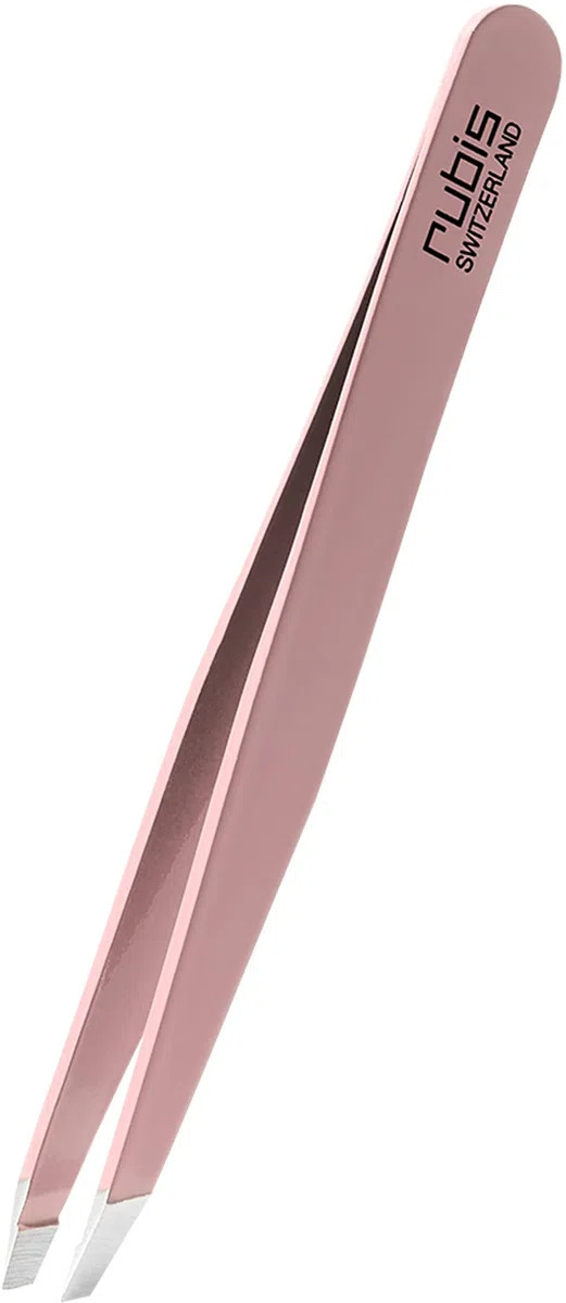 Rubis clásico - Pinzas de Depilar Profesionales - Pinza de Acero Inoxidable - Depilacion de Gran Precision para Cejas y Pelo Facial (oblicua/slant, rosa)