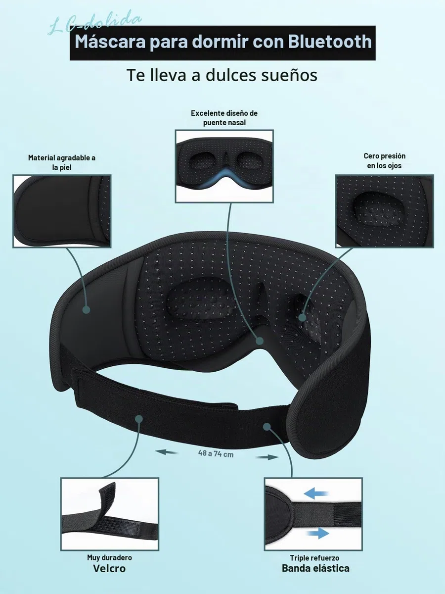 LC-dolida Bluetooth Antifaz para dormir, Auriculares para Dormir Anti-Luz Máscara de Dormir Sin Presión Ocular para Mujeres y Hombres, Auriculares para Dormir en Viajes, Turnos de Noche, Oficina