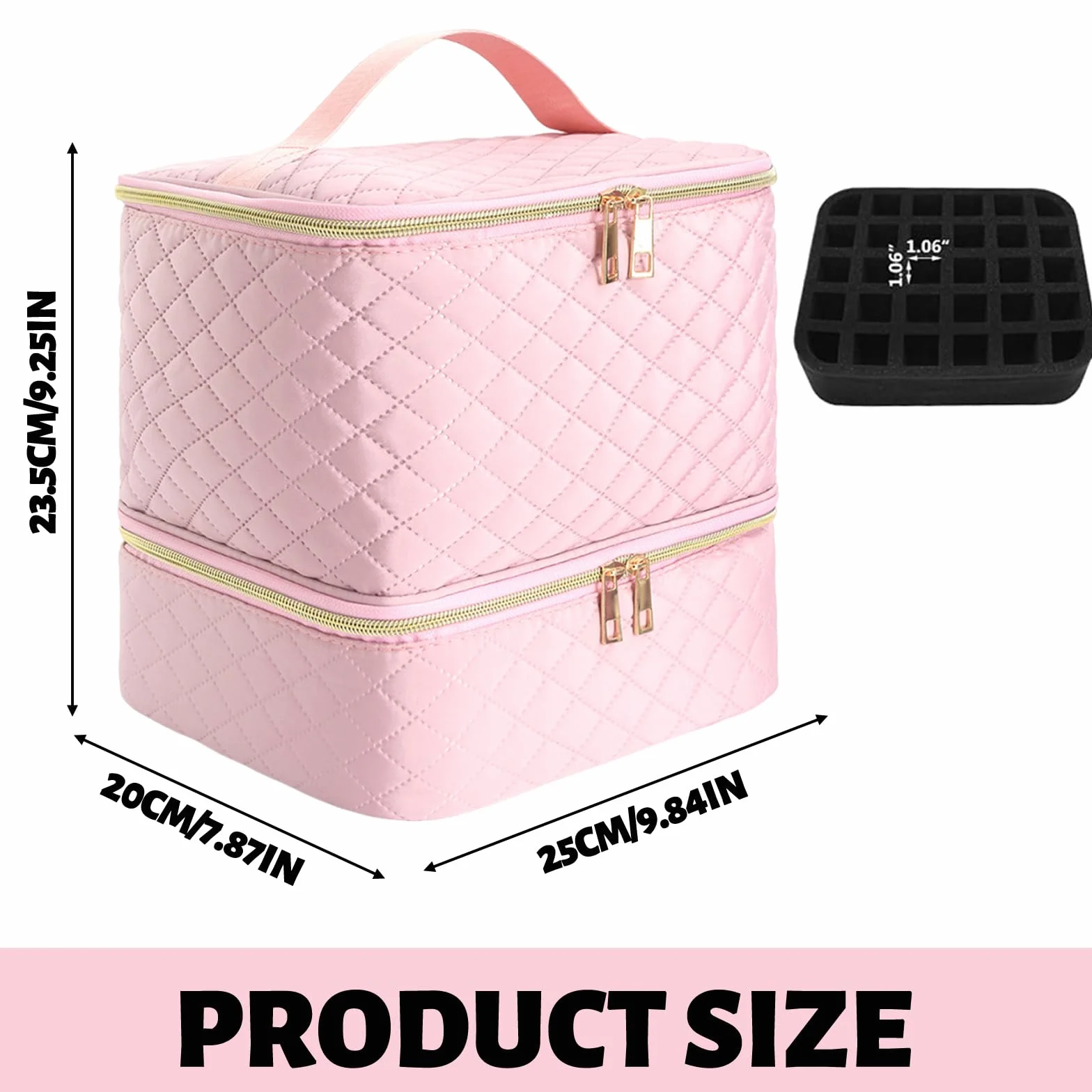 Maletin Manicura Organizador Esmaltes Uñas de Doble Capa, Portátil Maletin Uñas Organizador Pintauñas para 30 Frascos, Lámpara de Uñas y Aceesorios(Rosa)