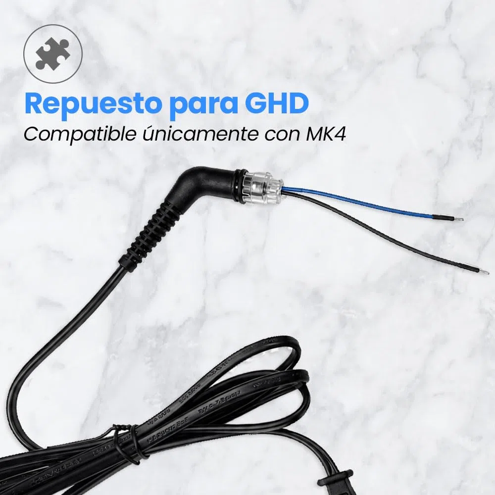 Anakel Home Repuesto Cable de Alimentación Compatible con Plancha de Pelo GHD MK4 | Cable Giratorio 360º con Enchufe Europeo | Cable de Sustitución Negro 1,50 m