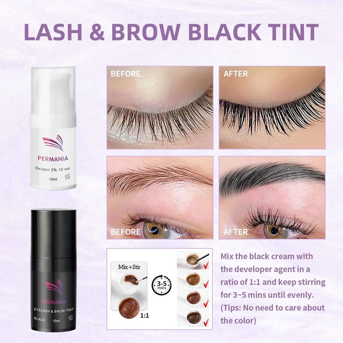 PERMANIA Kit Lifting de Pestañas y Tinte, Negro Tinte Pestañas and Lifting Pestañas, Lash Lift and Tint Kit para Salón y Uso Doméstico, También Funciona en Laminación y Teñido de Cejas