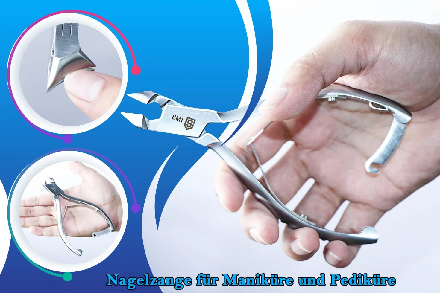 SMI Alicates Cortauñas Profesional para Pies Cabezal Curvo 14 cm, Podología Cortaúñas de Pies para Uñas Gruesas y Encarnadas, Herramienta de Precisión Acero Inoxidable con Bloqueo Niños