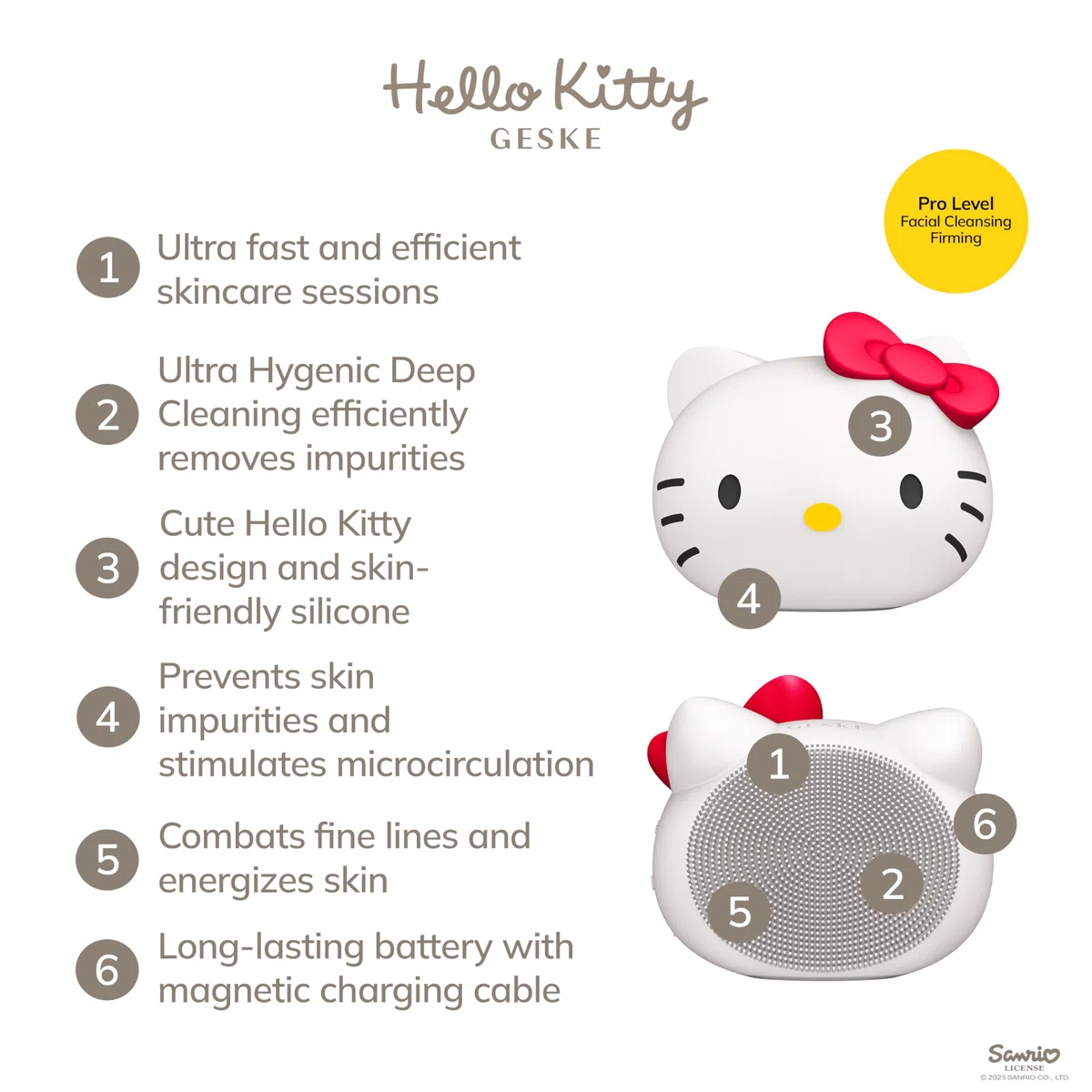 GESKE x Hello Kitty | Cepillo facial sónico SmartAppGuided™ | 4 en 1 | Cepillo de limpieza facial eléctrico | Cepillo de limpieza | Cepillo facial | Limpieza de la piel | Cuidado de la piel