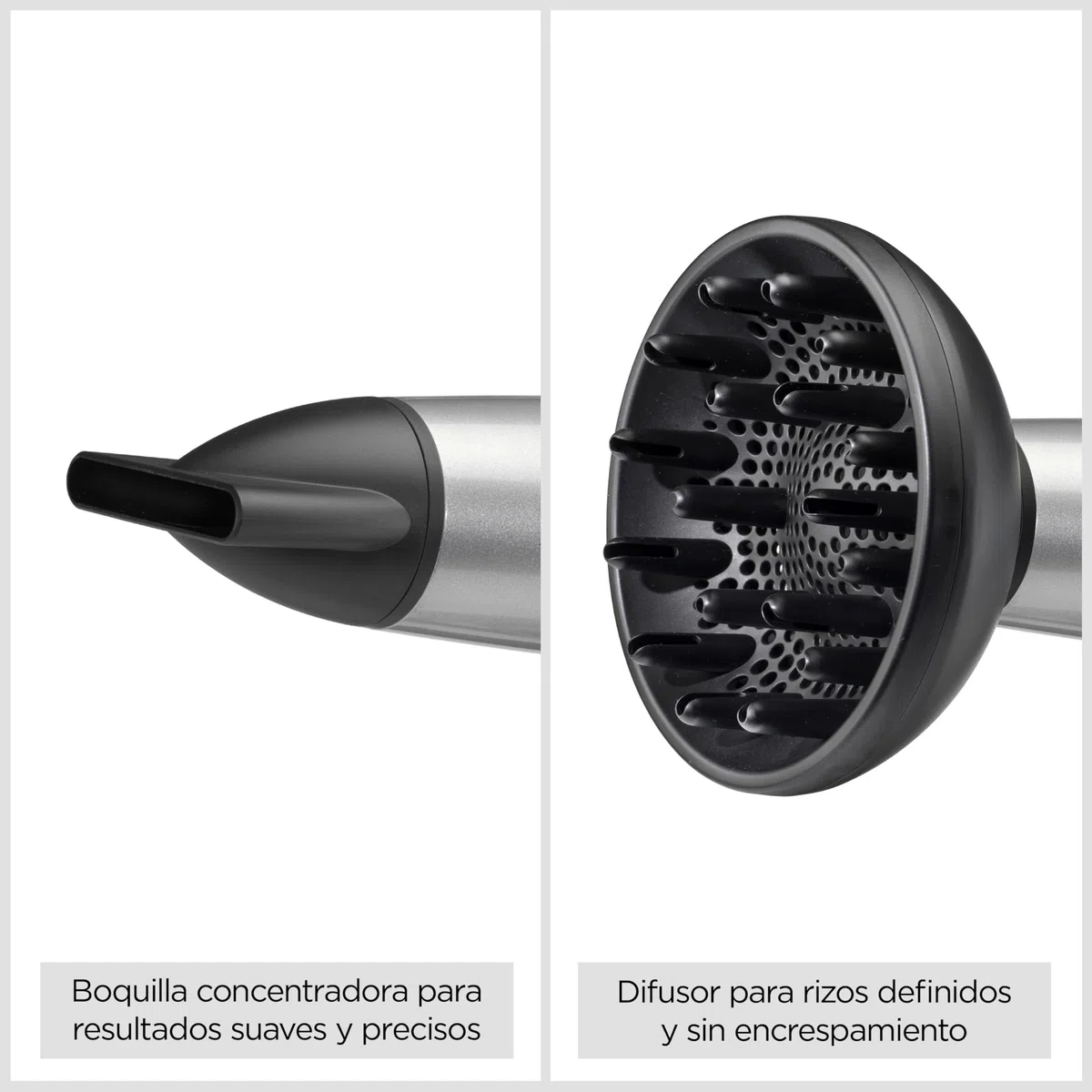 BaByliss Cosmos Secador de Pelo Ligero con Difusor – Secador potente y elegante de 2100W, Acondicionamiento iónico sin frizz, 3 niveles de calor y 2 velocidades, Plateado, D580DE