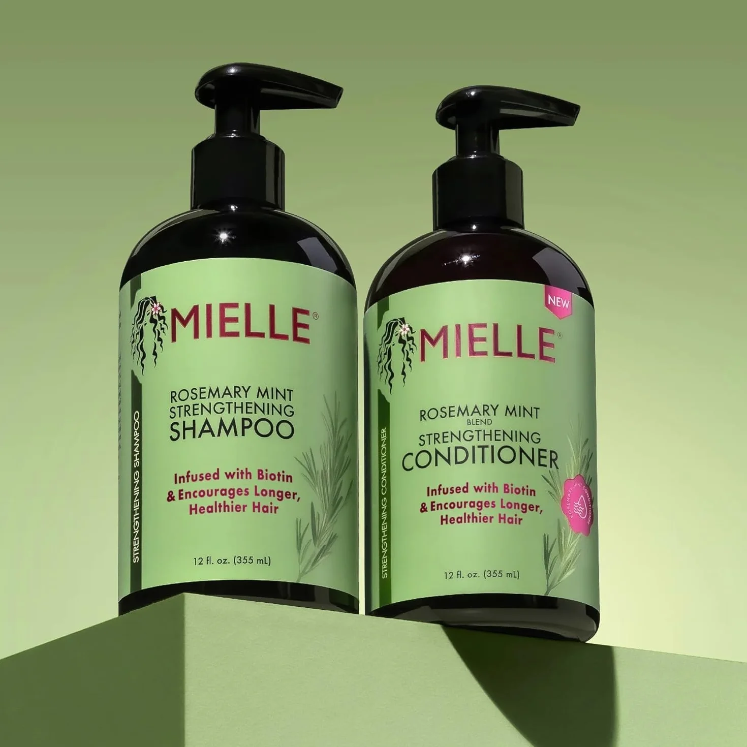 Mielle - Menta de romero, infusión de biotina, productos para el crecimiento y fuerza del cabello, juego de champú y acondicionador para peinar, 2 unidades