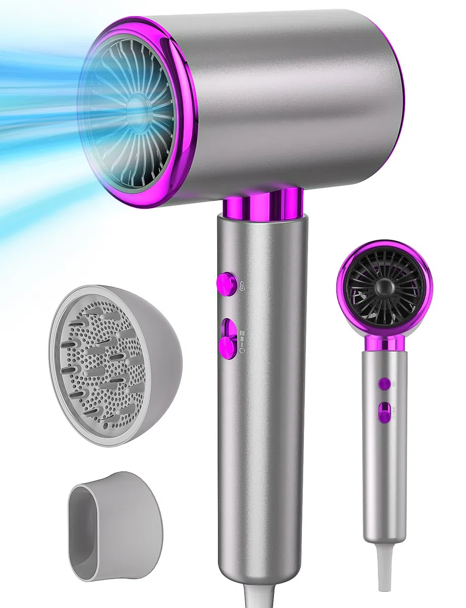 Secador de Pelo 2400W con Tecnología Iónica Difusor Boquilla Hair Dryer Termostato Inteligente 3 Niveles de Calor y 2 Velocidades Uso Doméstico y Viajes