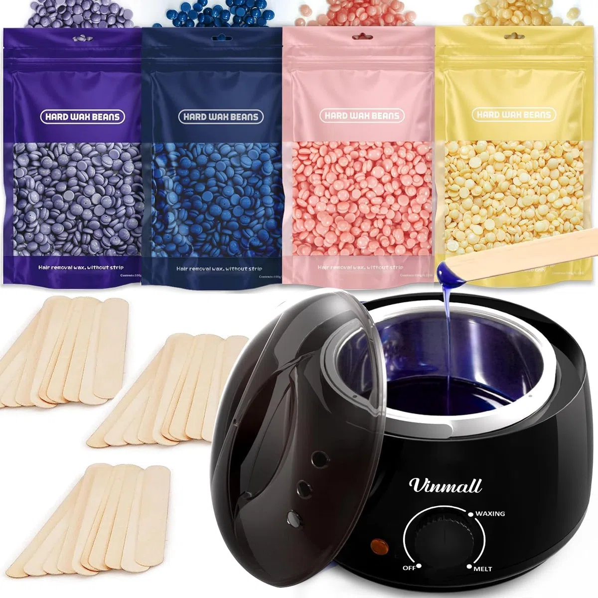 Calentador de Cera Depilatoria para Mujer y Hombre: Maquina de Cera Caliente para Depilar, 400g Cera Depilatoria para Todo Cuerpo, Zona Intima, Cejas, Facial, Piel Sensible, para Casa y Centro Belleza