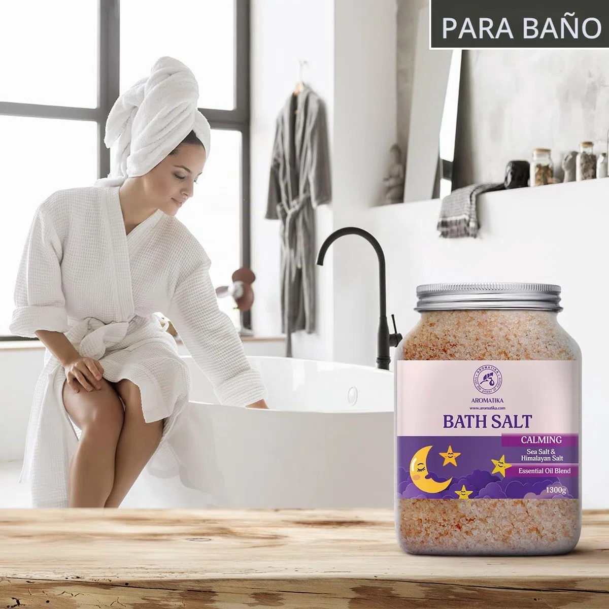 Sales de Baño Calmante 1300g con Aceite Esencial de Sándalo & Lavanda & Bergamota - 100% Sales Naturales Marinas - Relajante - Cuidado Corporal - Cuidado Corporal - Aromaterapia