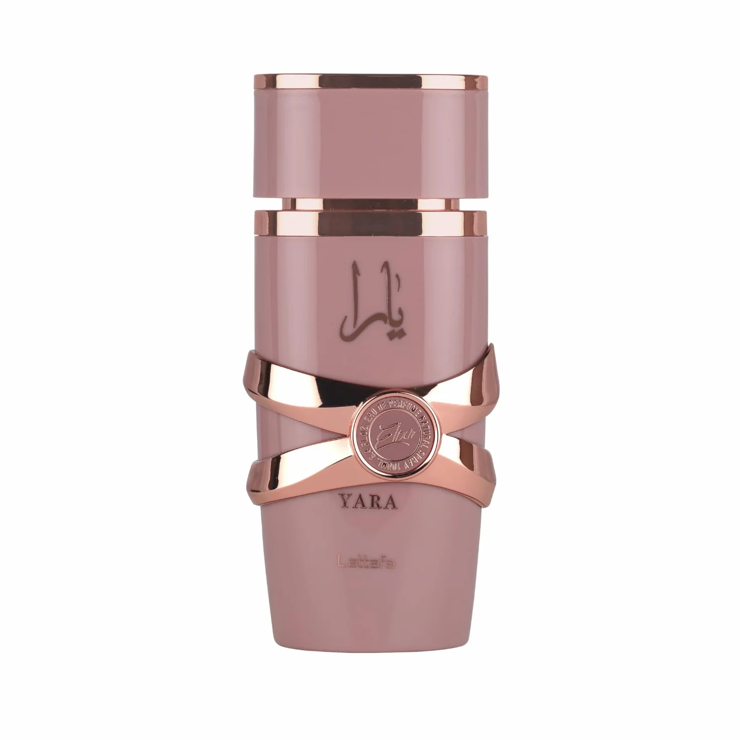 Lattafa Yara Elixir Eau de Parfum, diseño en rosa y oro, lujosa botella de cristal, perfume para mujer de 100 ml
