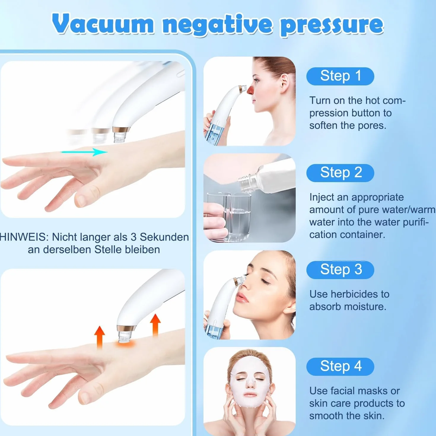 Succionador de Puntos Negros, Limpiador de Poros Facial Eléctrico Con 6 Cabezales y 3 Modos, Extractor de Puntos Negros Facial para Eliminars Puntos Negros, Comedones y El Acné Graso