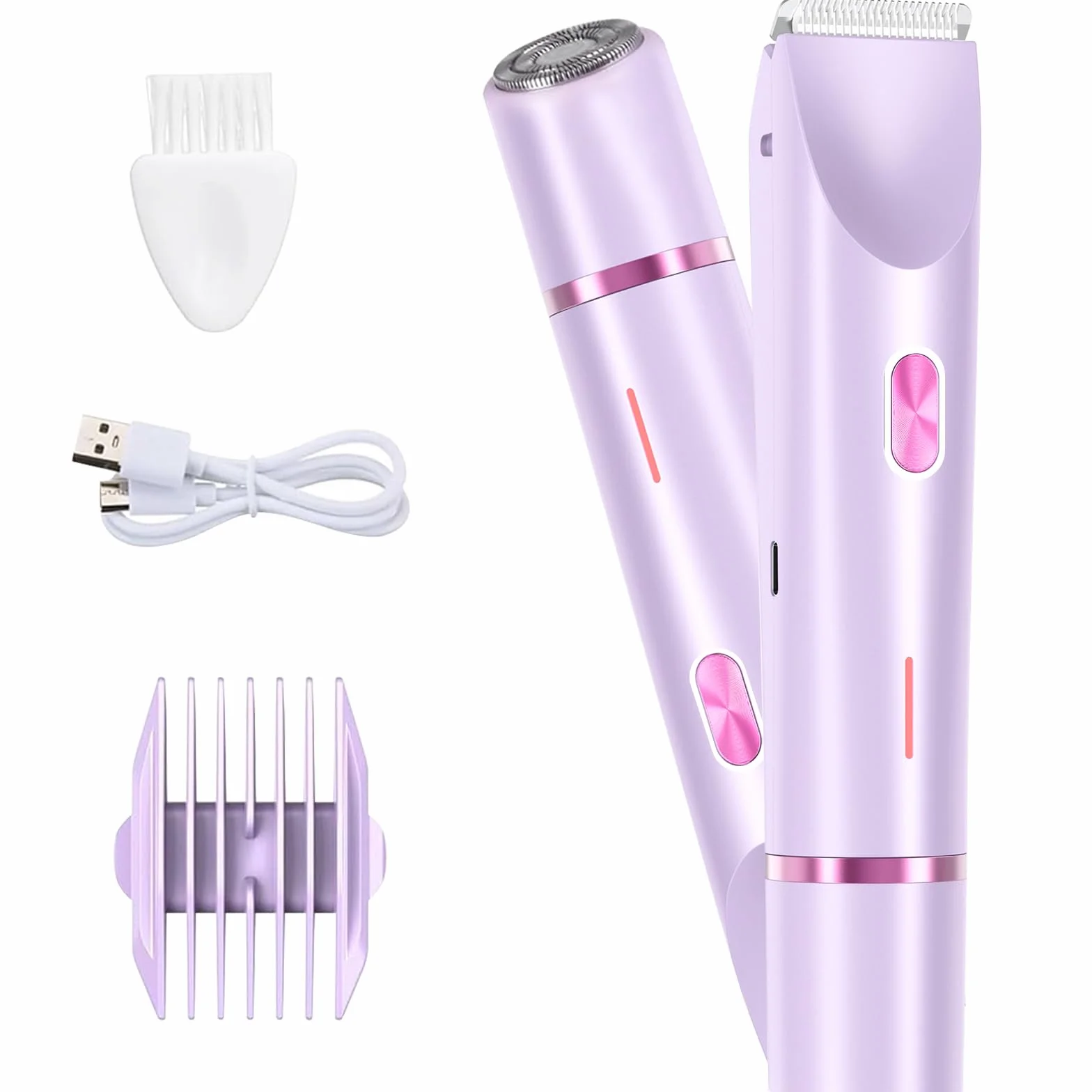 Afeitadora Mujer, 2 en 1 Rasuradora, Impermeable IPX7 Recortadora Mujer zona Intima, Impermeable, Recargable, para Cuerpo, Cara, Uso Húmedo y Seco(Morado)