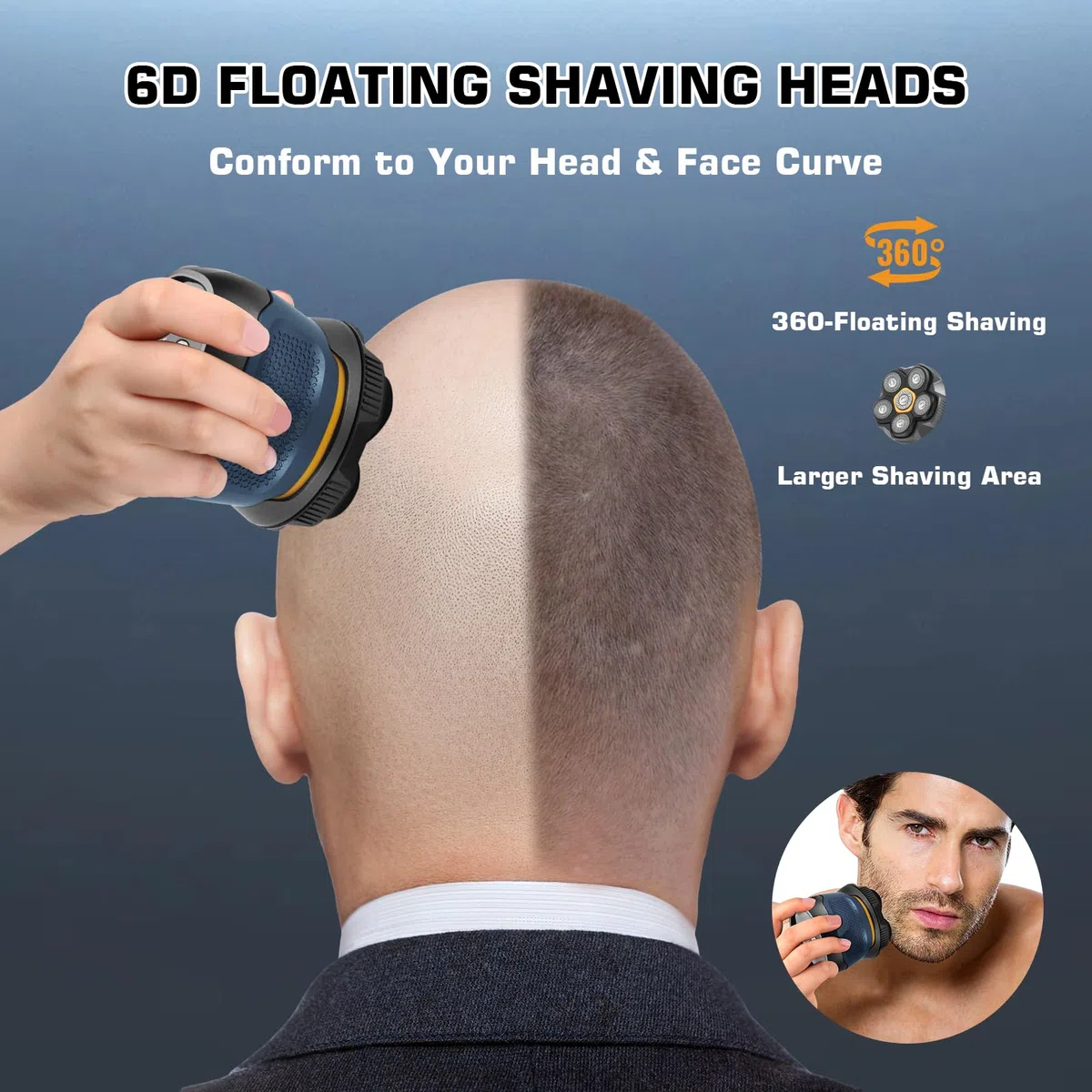 Afeitadora Cabeza Hombre, Skull Shaver con 6D Cabezales Magnéticos, Maquina de Afeitar Hombre para Calvo, IPX7 Impermeable, LED Display, Regalos Originales Cumpleaños para Hombre Papá