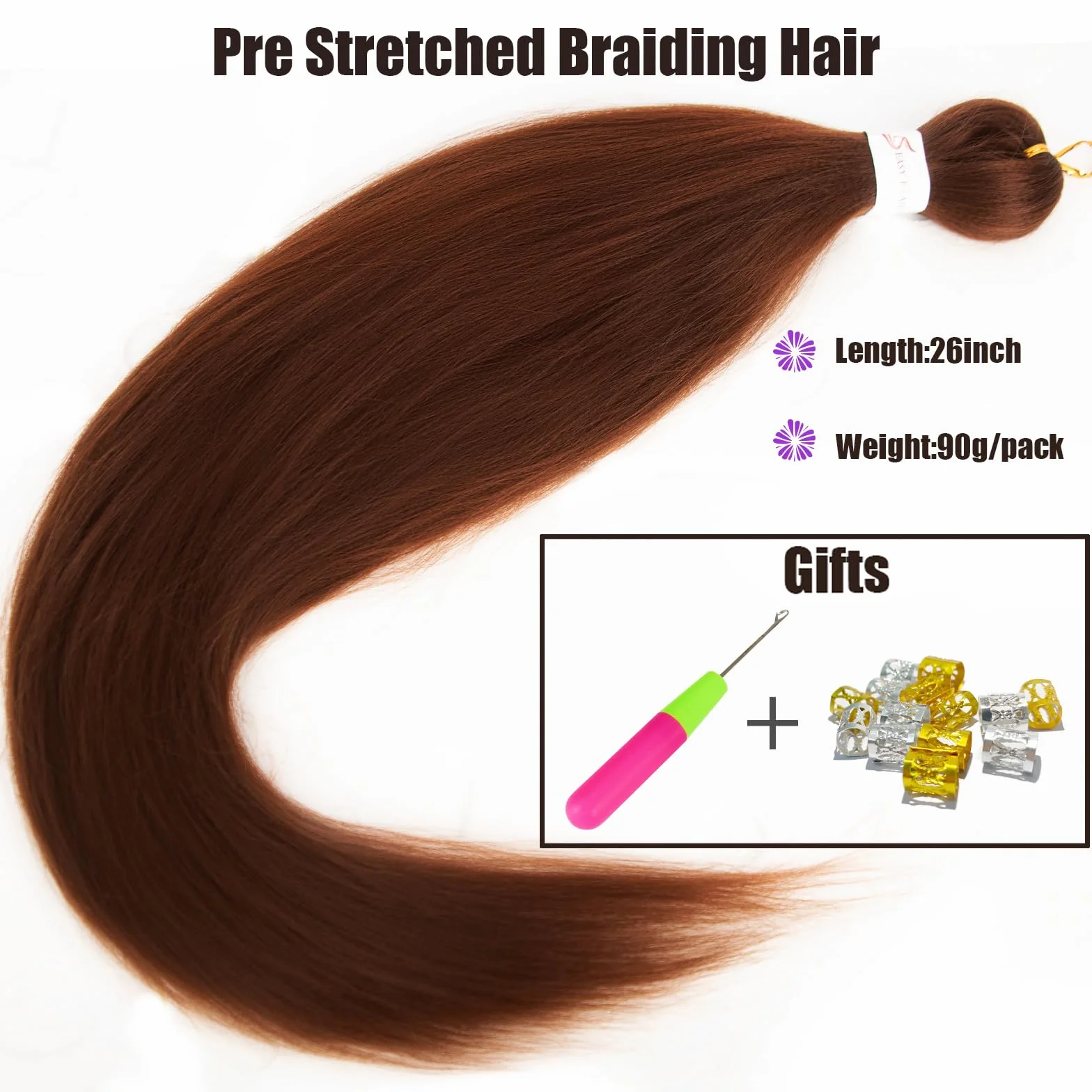 Pre-stretched Braiding Hair Professional Easy Crochet Braid Hair 26 Inch 8 Packs Hot Water Setting Soft Synthetic Braiding Hair Extension for Twist Senegalese Crochet Hair (26 inch, 30#)