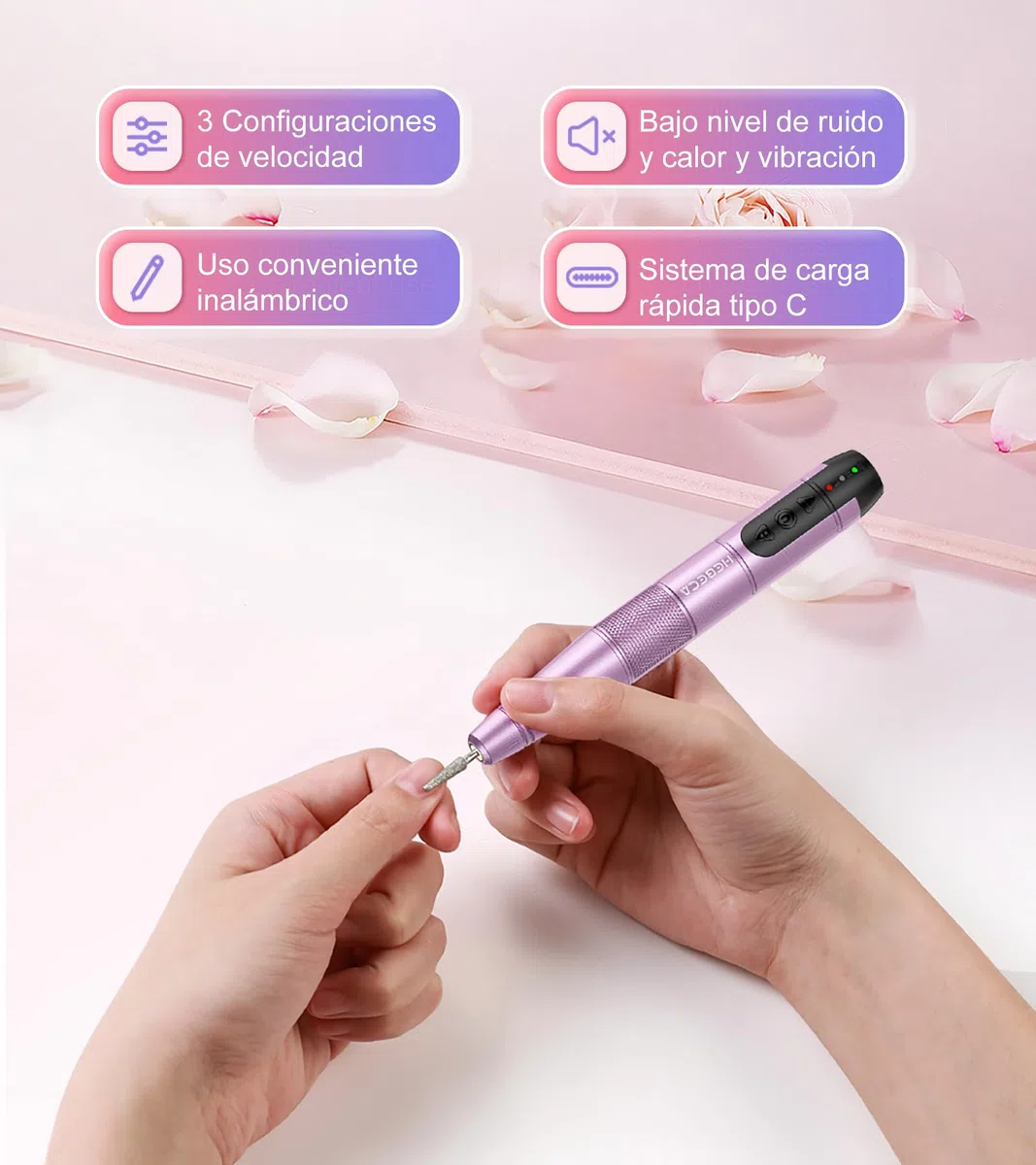 HEBECA Torno para Uñas Profesional - Lima Electrica Uñas 20000RPM - Nail Drill Machine para Uñas de Gel Acrílico Natural Recargable