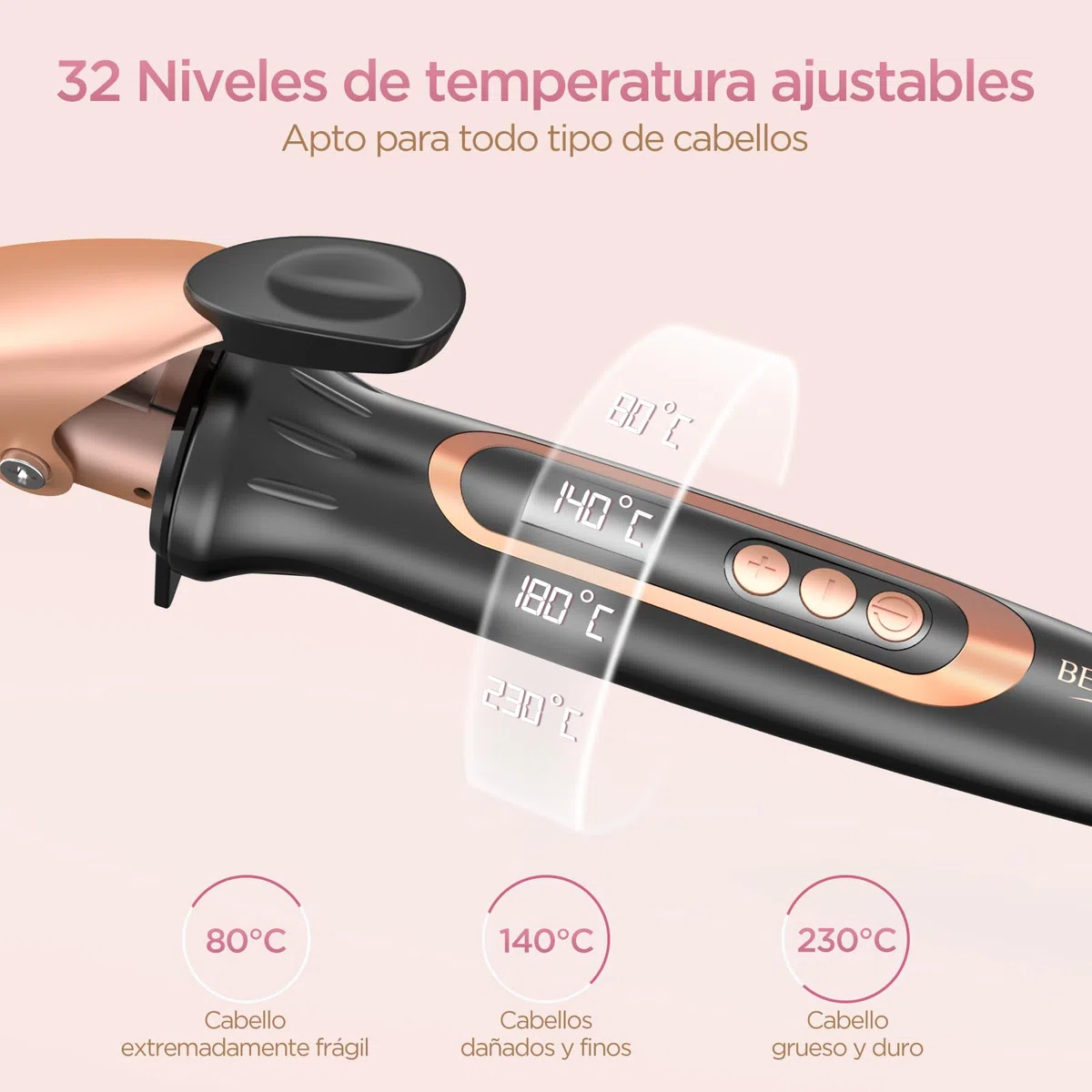 BESTOPE MIX 25 mm Rizador de Pelo Multi-Temperatura, Ondas y Rizos Grandes, Calentamiento Rápido Con Control Preciso de Temperatura Cada Cinco