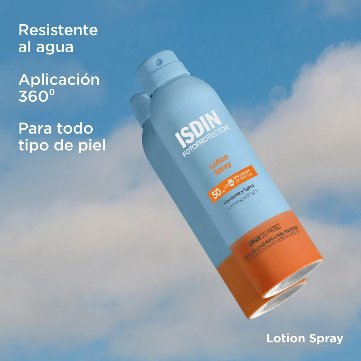 IISDIN Fotoprotección Lotion Spray SPF 50, Protector Solar Corporal Ligero en Loción, de Absorción Inmediata que Hidrata la Piel Intensamente, 250 ml