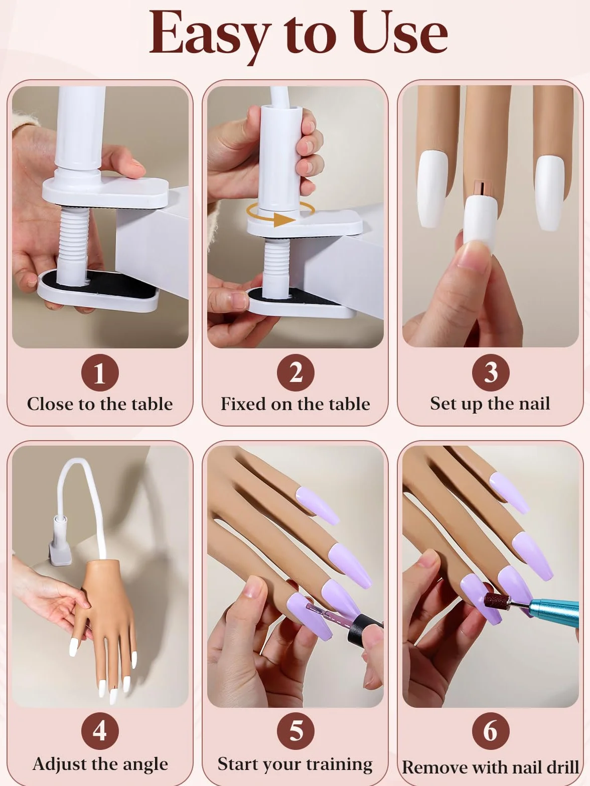 Mano para Practicar Uñas - Silicona Mano de Práctica con 200 Piezas de Uñas - Flexible Dedos para Practicar Uñas para Principiantes Salón Casa