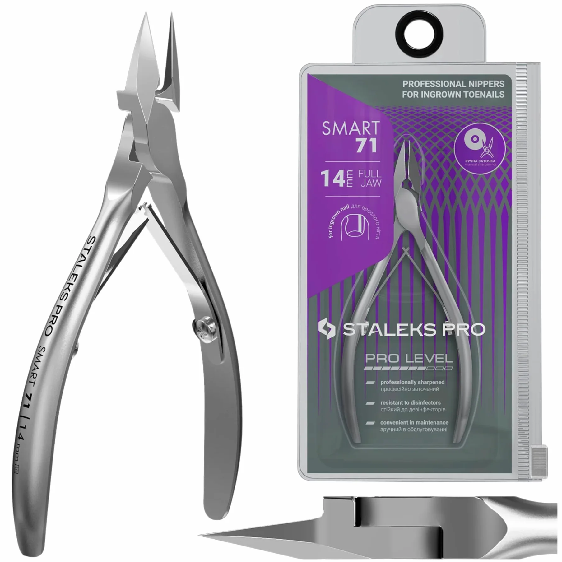 STALEKS PRO - Pinzas para uñas encarnadas profesional (longitud de la hoja – 14 mm) Smart 71, NS-71-14