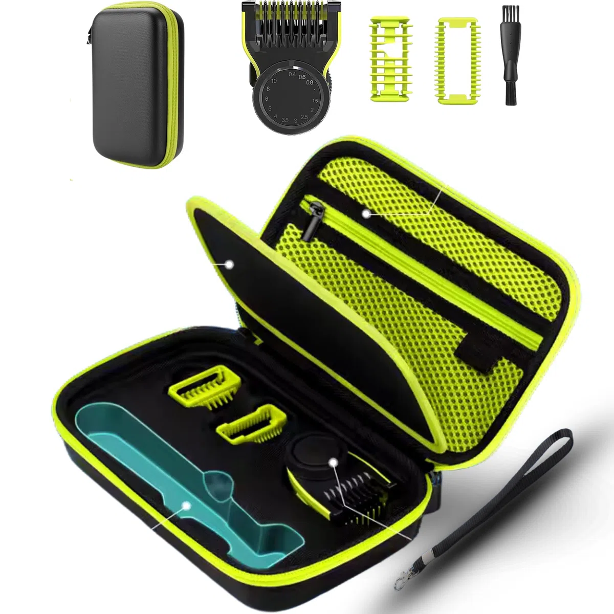 Peine auténtico para Cuchillas One Blade QP2520, QP2530, QP2620, QP2630, QP27xx, QP28xx, con Protector de Piel, Peine Cuerpo, Cepillo (Estuche + Peine de 14 Posiciones)