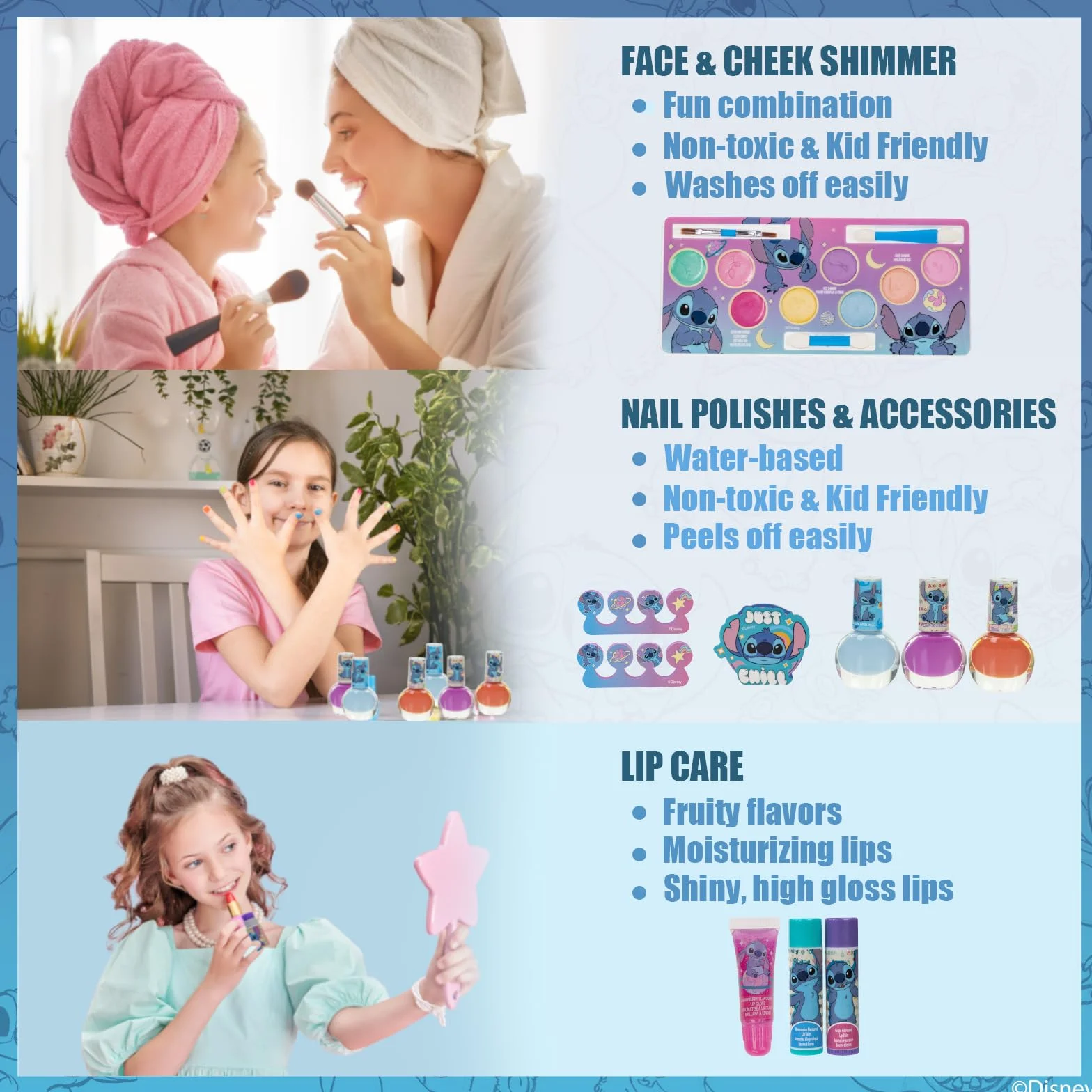 Stitch Set Maquillaje Niñas Gloss y Esmalte con Maletín Belleza