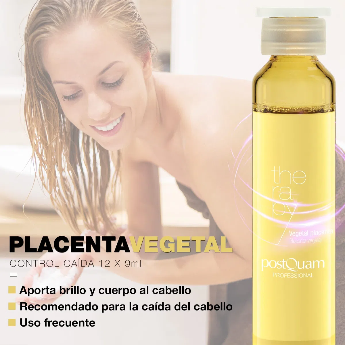 PostQuam - Pack de Tratamiento para el Control y Prevención de la Caída del Cabello - Incluye 12 Ampollas de Placenta Vegetal Capilar de 9 ml + Champú Anticaída 500 ml