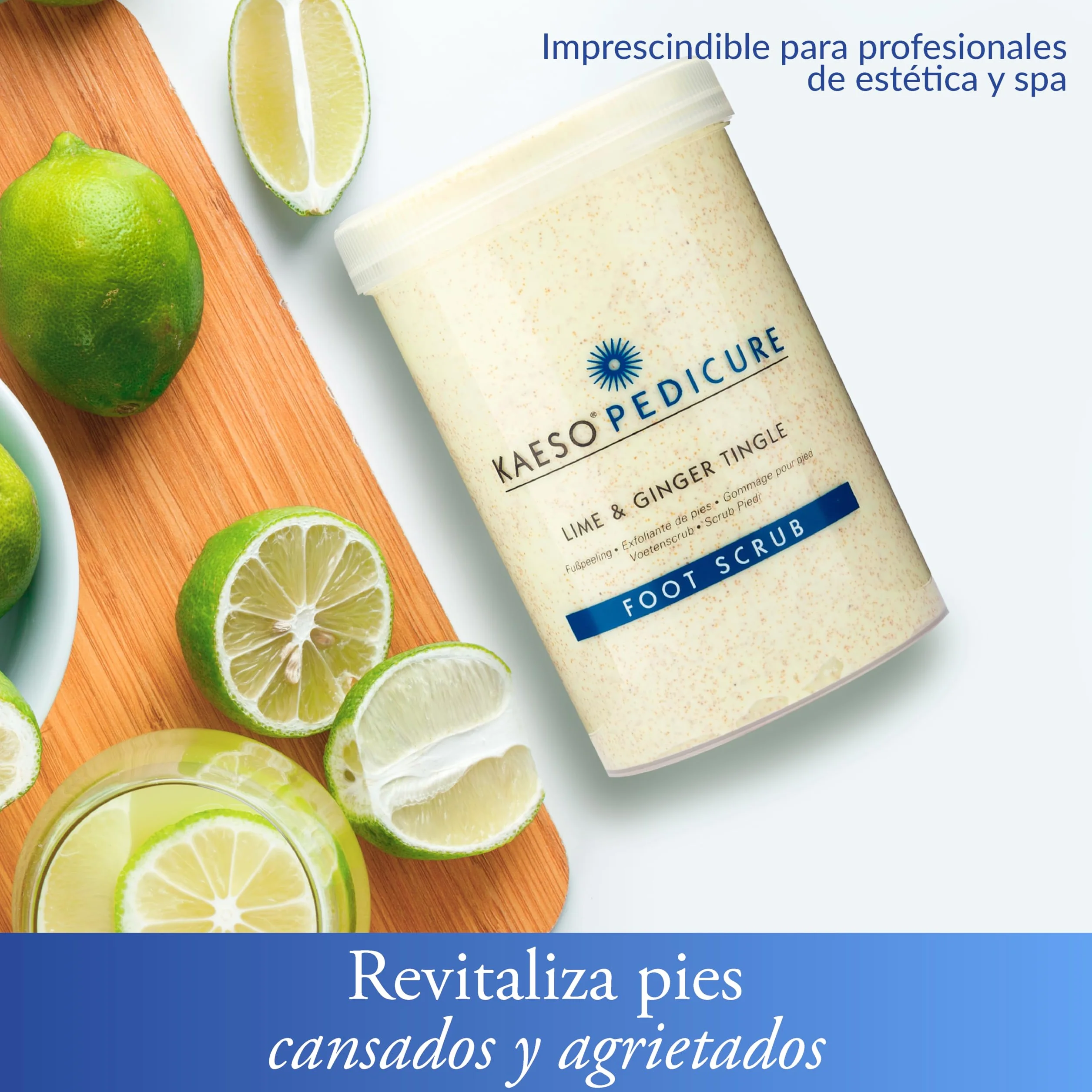 KAESO Exfoliante para Pies Lima y Jengibre 1200ml – Elimina Durezas y Células Muertas – Con Menta Refrescante, Hidratación y Regeneración Celular – Pies Más Suaves, Renovados y Listos para Pedicura