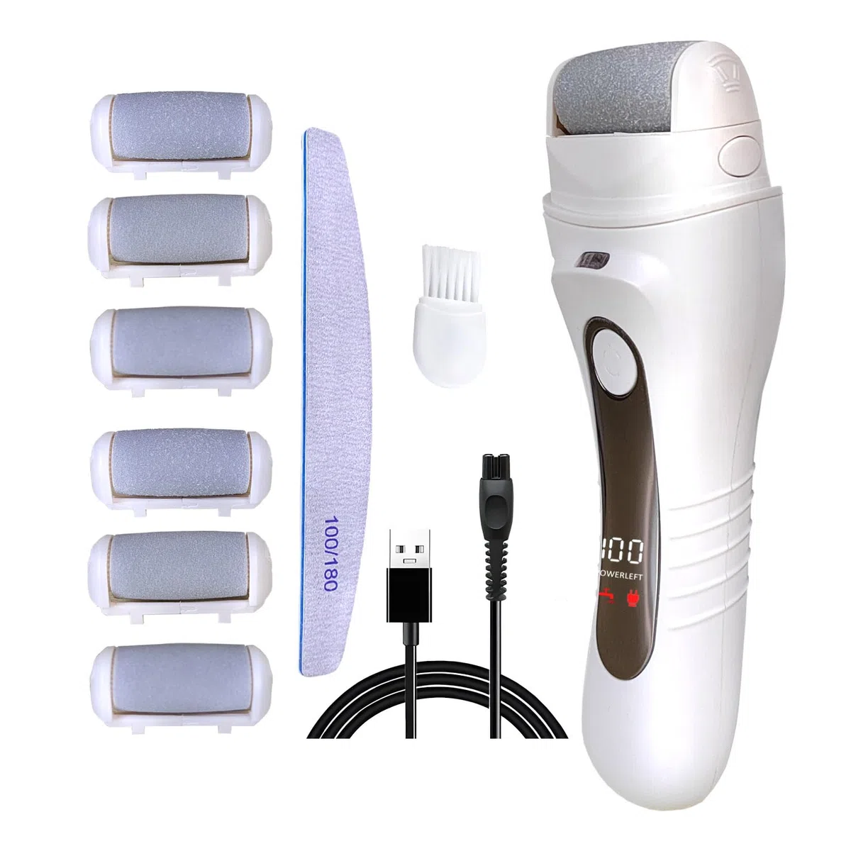 Lima Electrica Pies Durezas con 6 Rodillos de Recambio Kit de lima eléctrica con funda, USB recarregável LED Display, Elimina callosidades y durezas,Pedicura Profesional Foot File