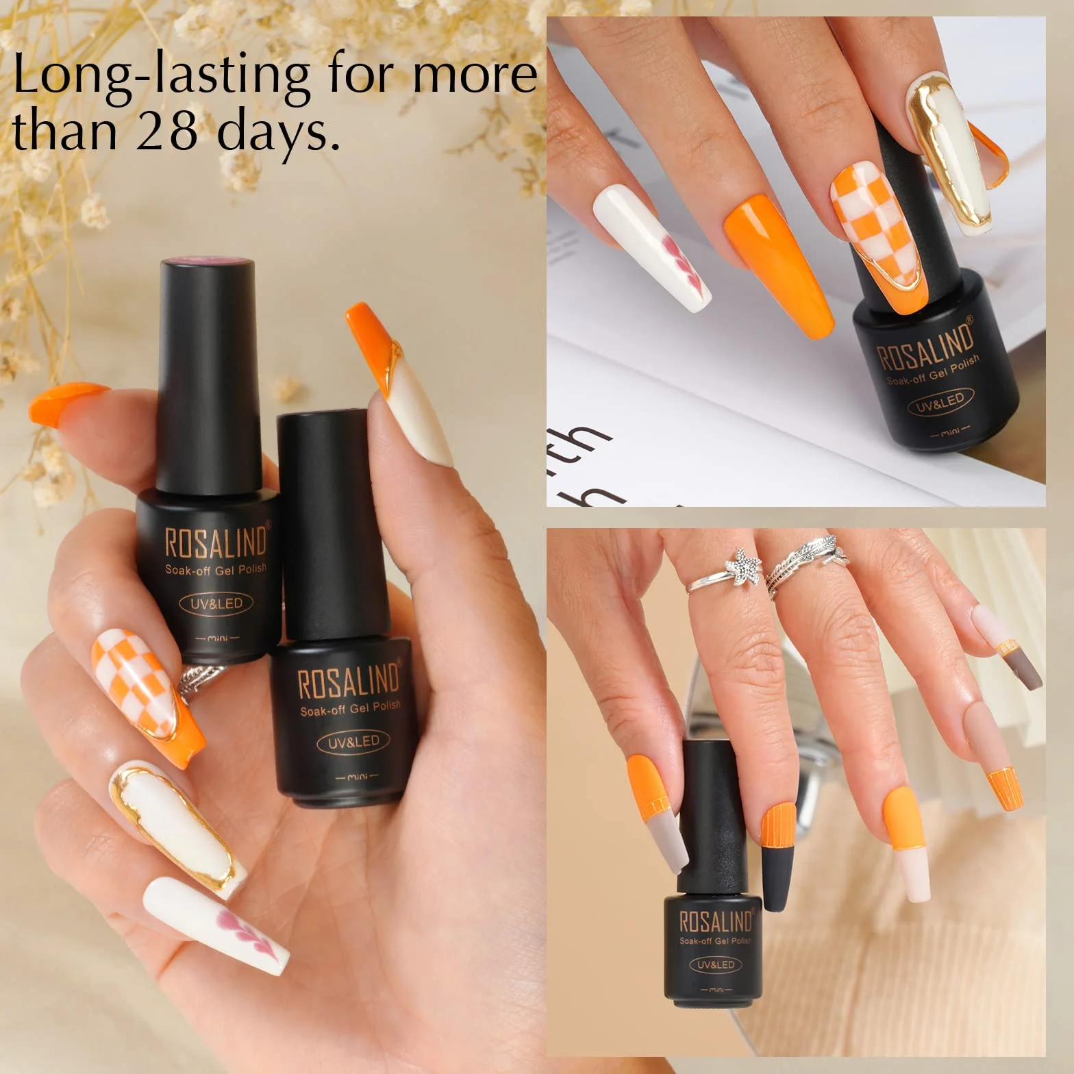 ROSALIND 48 Pcs Esmalte Semipermanente, 45 Colores Pintauñas Semipermanentes Remojo con Base, Top Coat Brillante y Mate, Esmalte de Uñas Semipermanentes de Nude Verde Violeta Para
