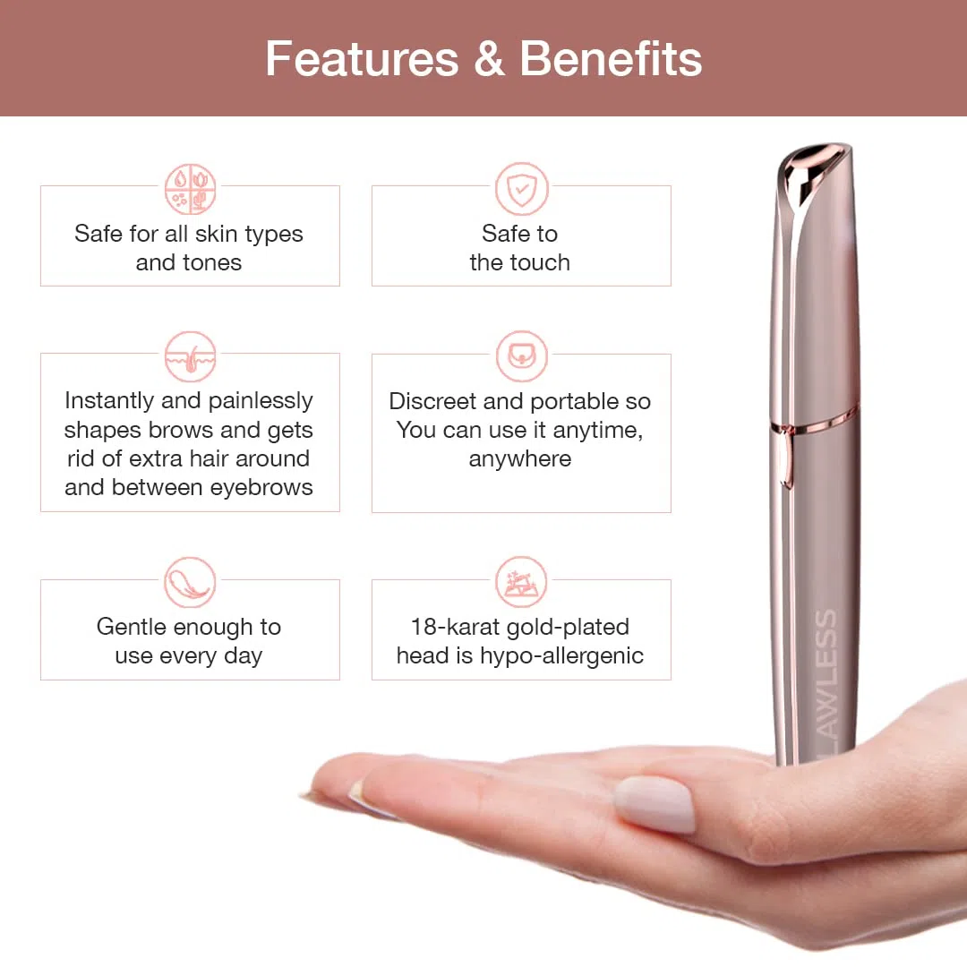 Finishing Touch Flawless Brows, cortapelos de precisión para cejas, nueva generación, suave y sin peligro rubor + espejo
