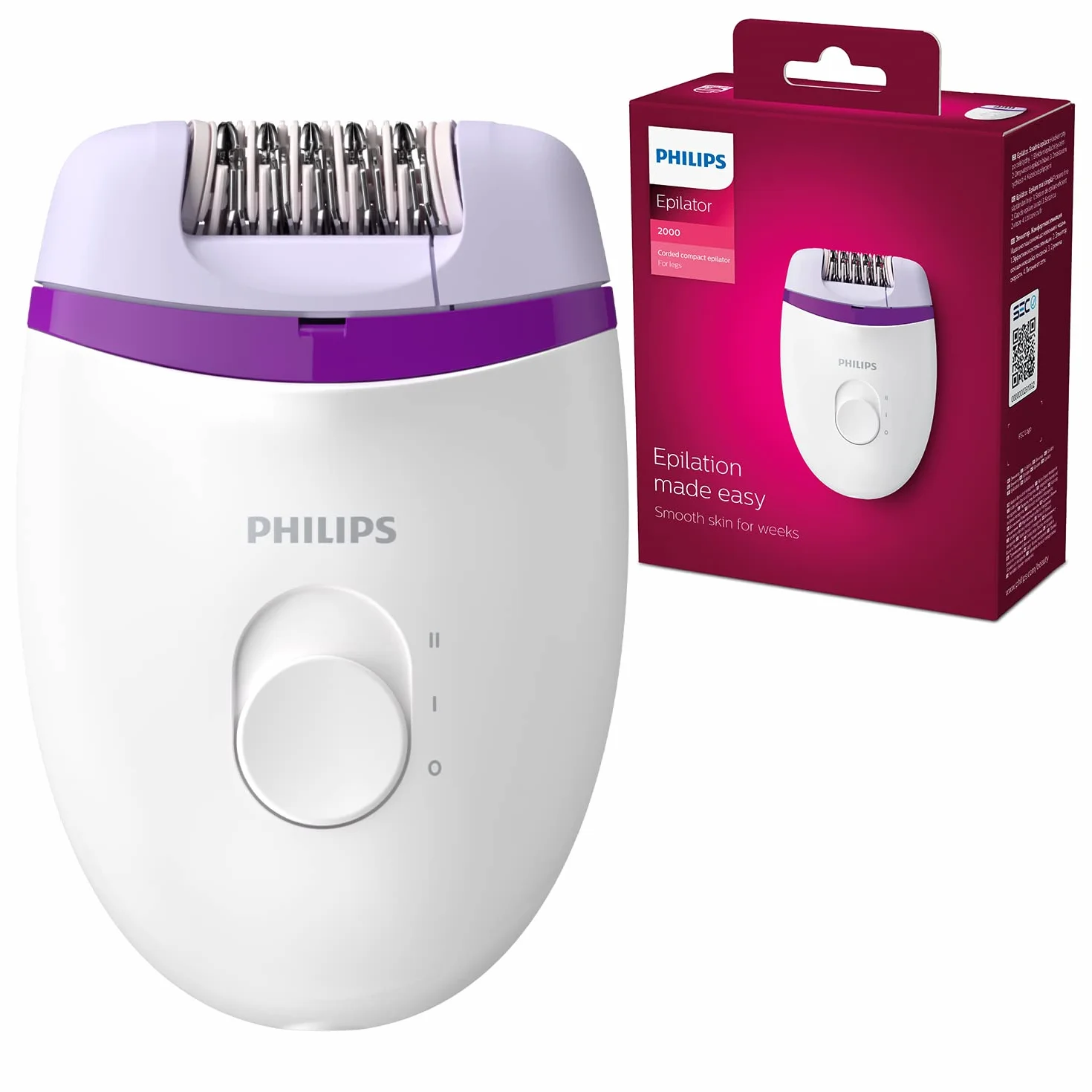 Philips Depiladora Mujer Satinelle, Compacta, 2 posiciones de velocidad, BRP275/30, Blanco