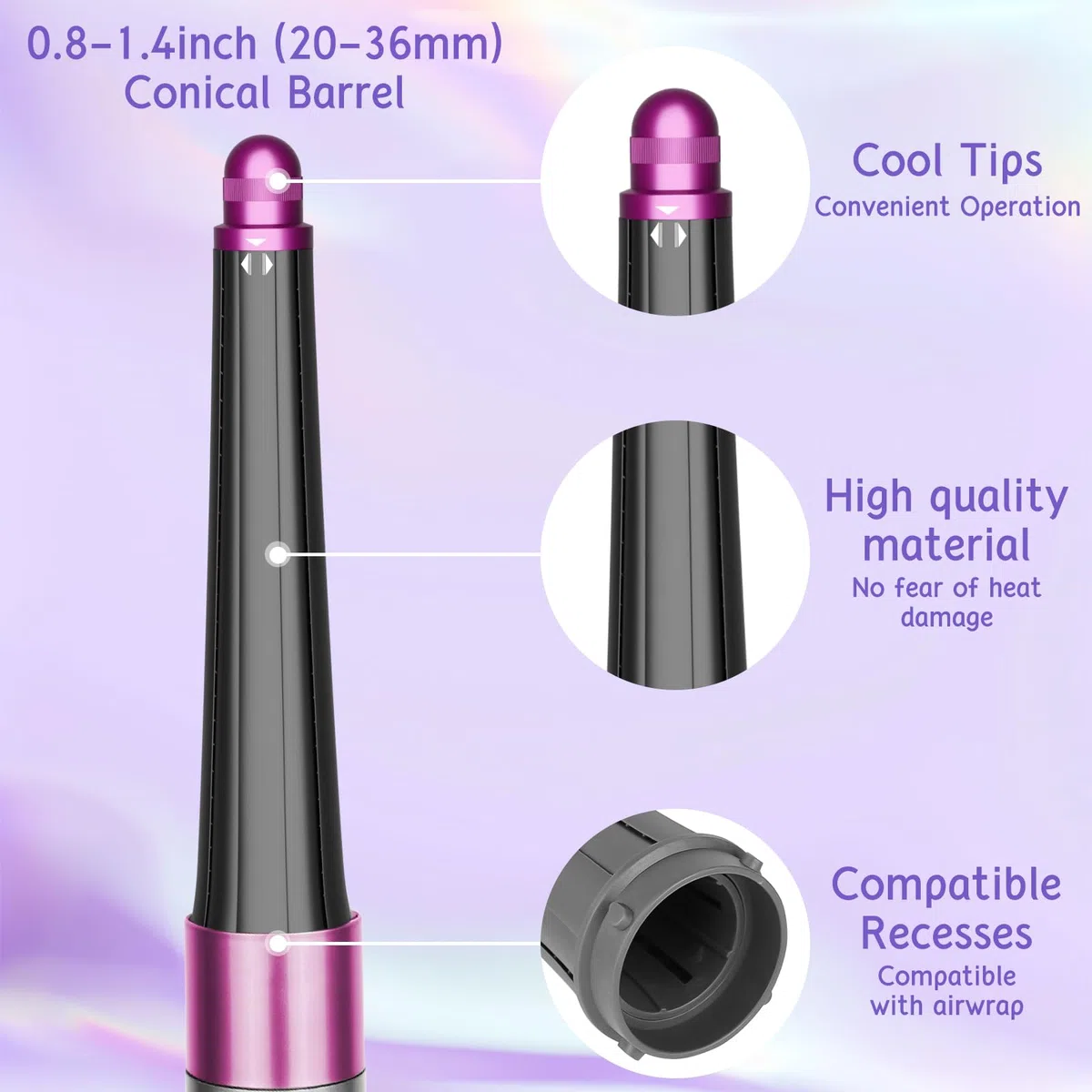 Accesorio de 20 mm a 36 mm de largo para Dyson Airwrap HS01 HS05, rizadores de envoltura automática para barriles profesionales rizados y rizos ondulados, rosa