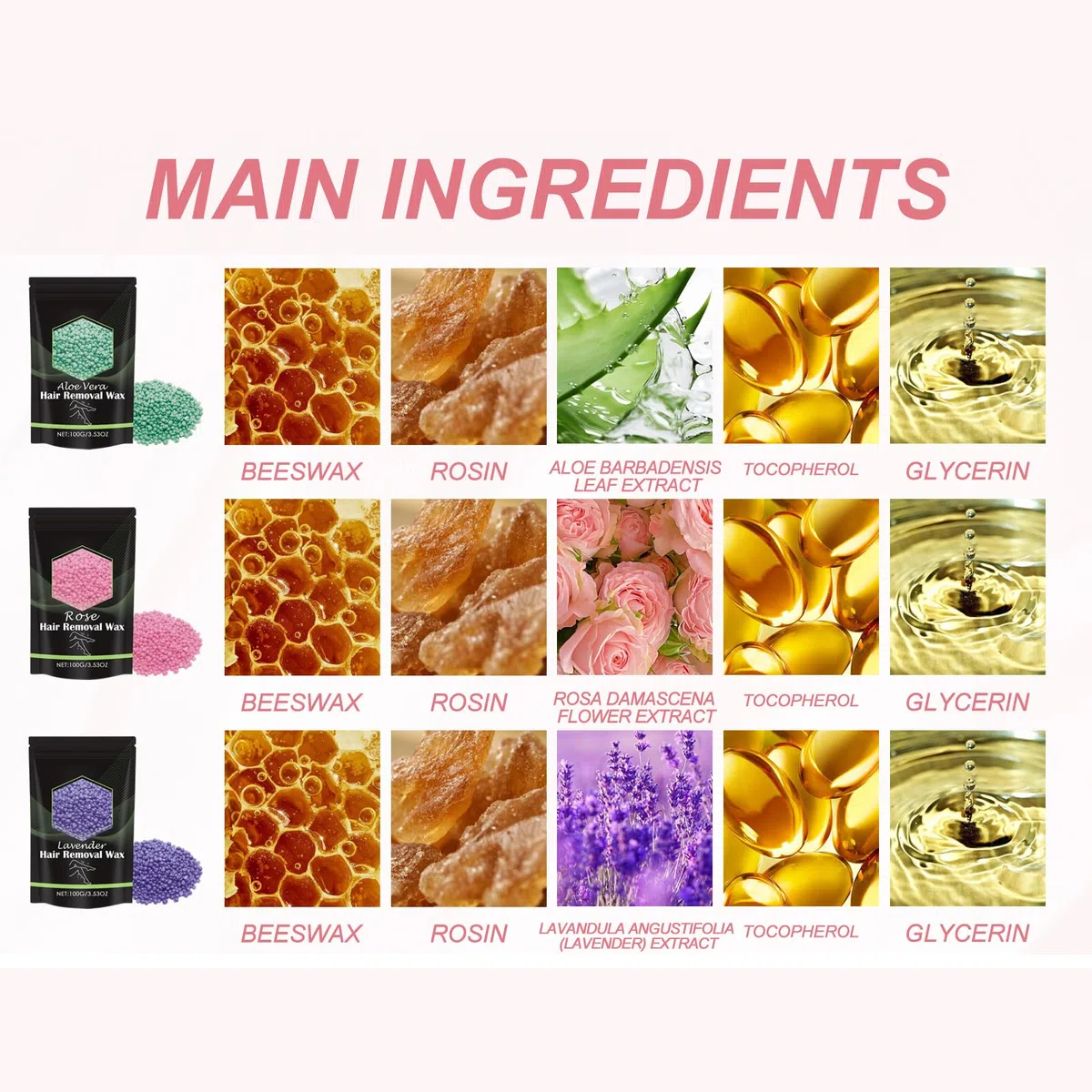 Perlas de Cera Depilatoriam, Cera Depilatoria en Perlas, Kit de Cera Avanzado Sin Bandas, Profesional Perlas de Cera Depilatoria Caliente, Cara, Cuerpo, Bikini, y Depilación Íntima Rosa