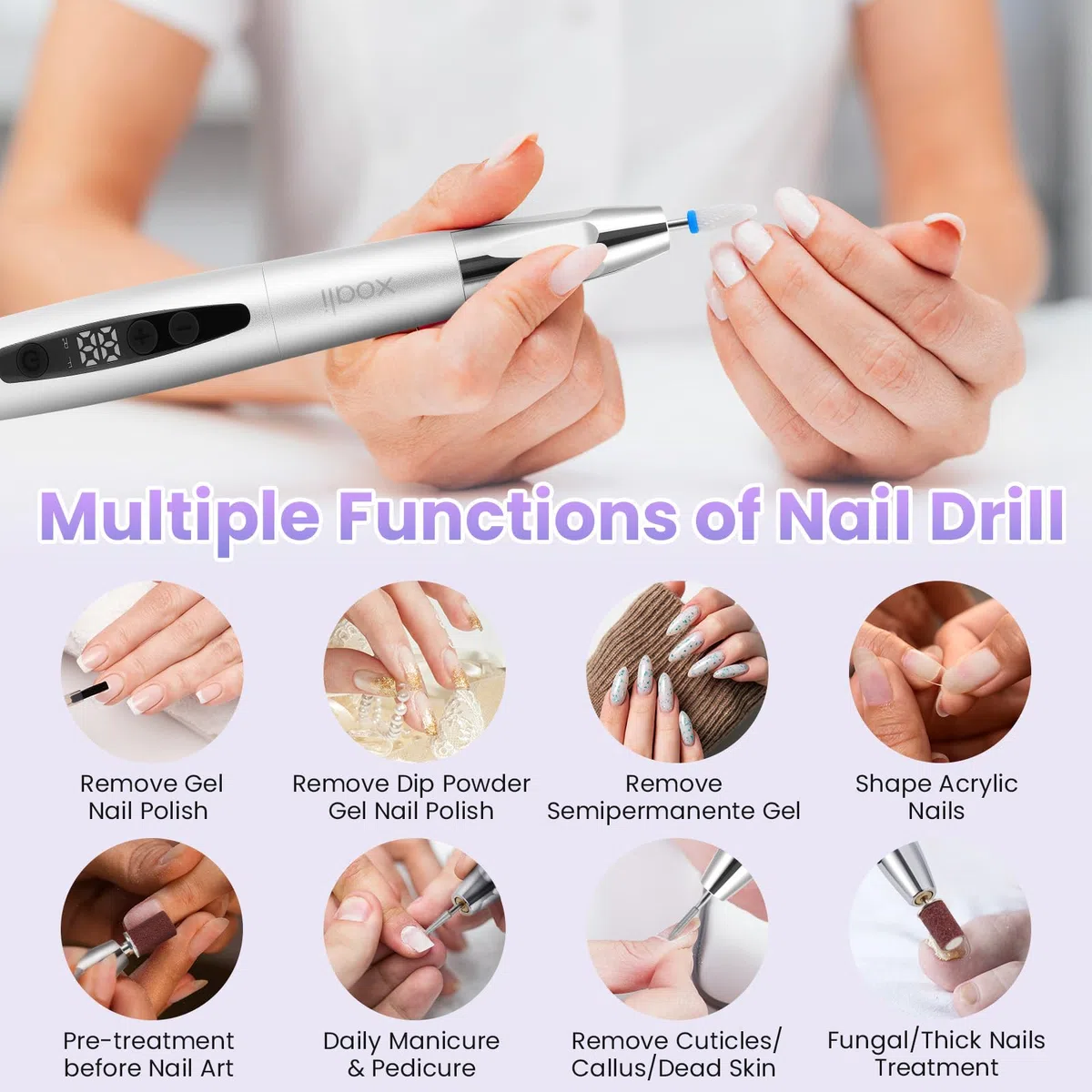 Xoali Torno para Uñas Profesional 35000rpm,13 en 1 Lima Eléctrica Uñas Recargable por USB, Torno Uñas sin Cable con Velocidad Ajustable, Kit de Manicura y Pedicura para Salón de Uñas y Manicura Casera