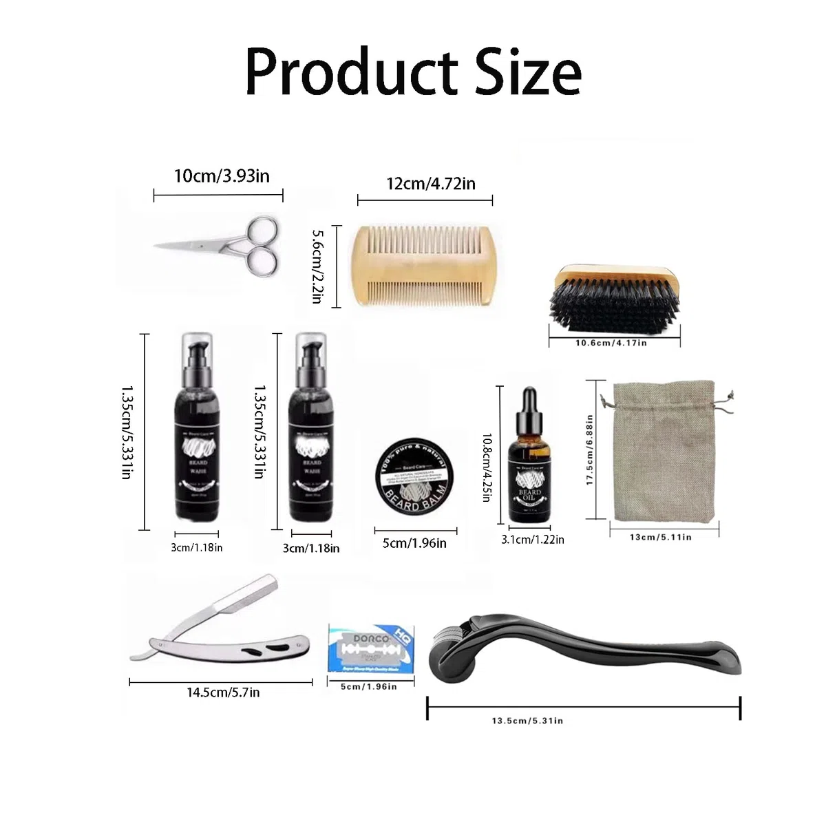 Kit Barba Hombre,Cuidado Facial Masculino,Set Completo con Navaja de Afeitar,Cepillo,Aceite,Champú,Bálsamo y Peine,Regalo Ideal para Hombre