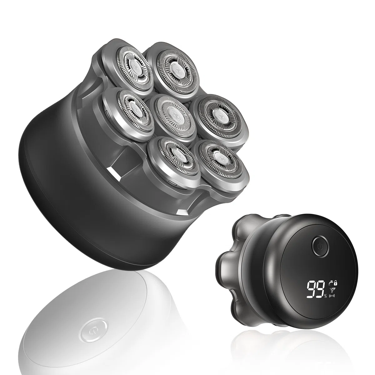 Afeitadora cabeza hombre, Maquina afeitar cabeza 7D para hombre magnético, Recargable portátil, Impermeable, para uso en seco y húmedo, Con Pantalla LED Bloqueo de Viaje (4in)