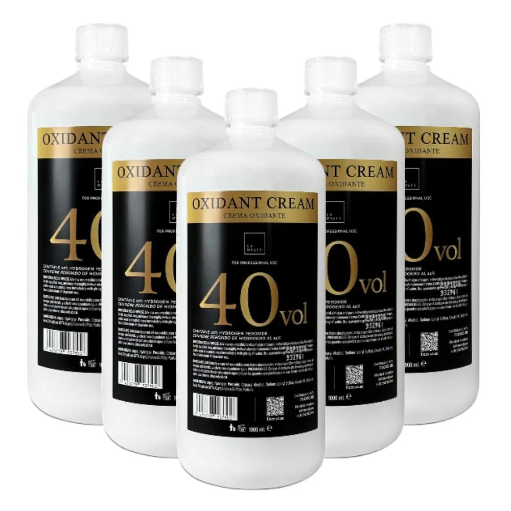 Crema Oxigenada 40 Vol (12%) para Tintes | 5 Botellas de 1 Litro | Decolorante Pelo Profesional