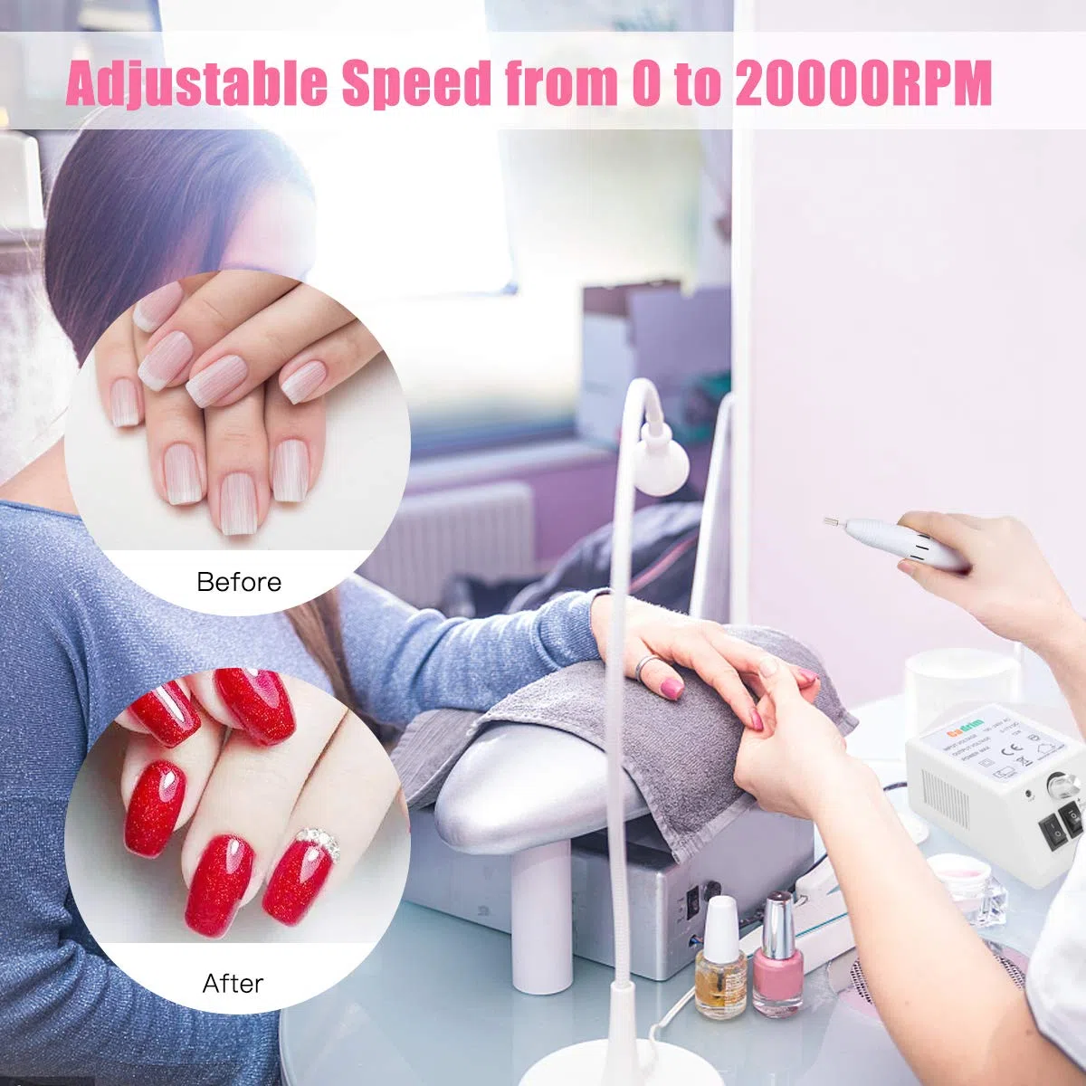 Cadrim Torno para Uñas Profesional para Manicura y Pedicura Eléctrica del Taladro del Clavo, Manicura Herramienta 20,000rmp