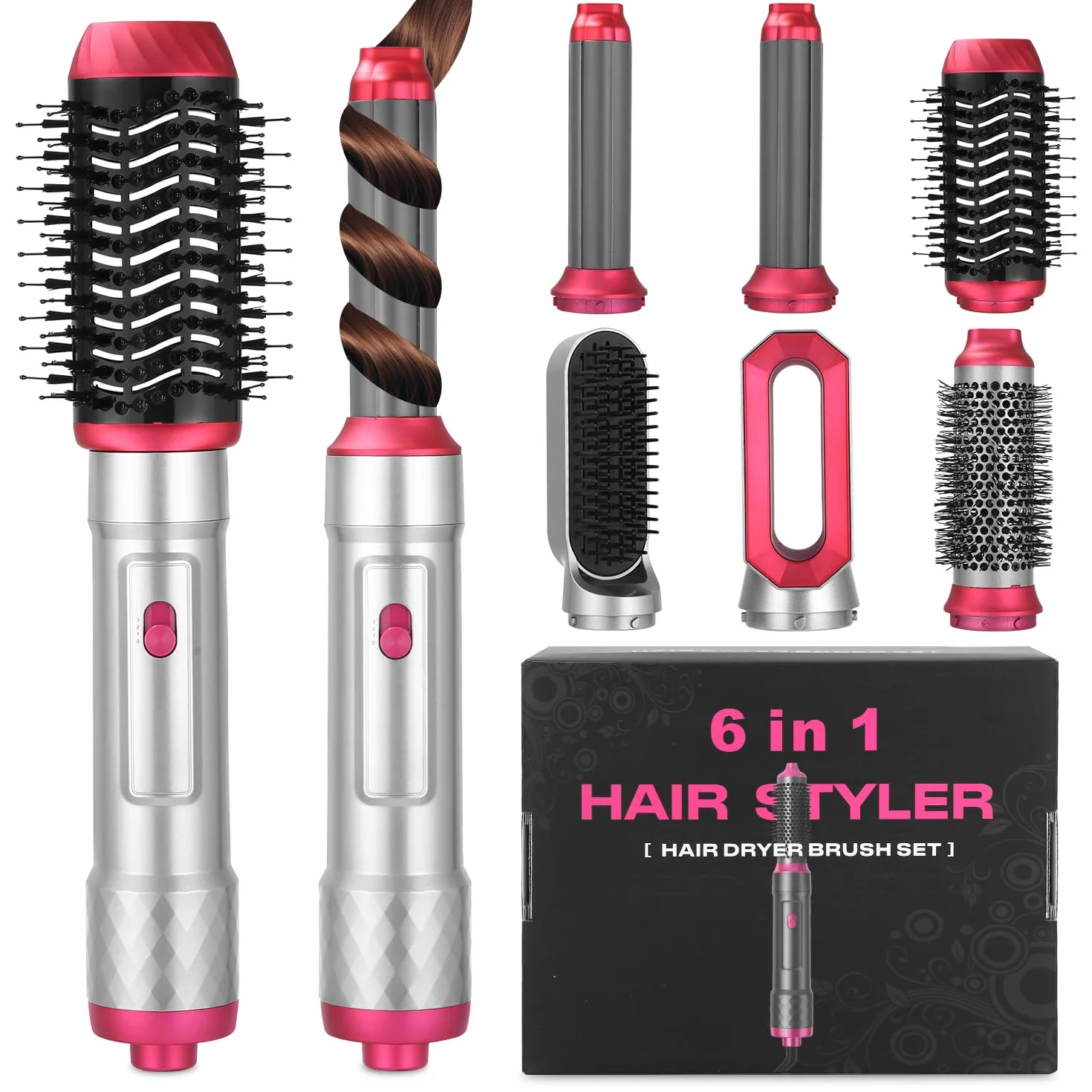 Cepillo Secador de Pelo Air Styler 6 en 1,Secador de Pelo Profesional de 1000W,Tecnología Iónica,Moldeador de Pelo, Automático de Rizado de Aire, Hair Styler para Todos Los Peinados