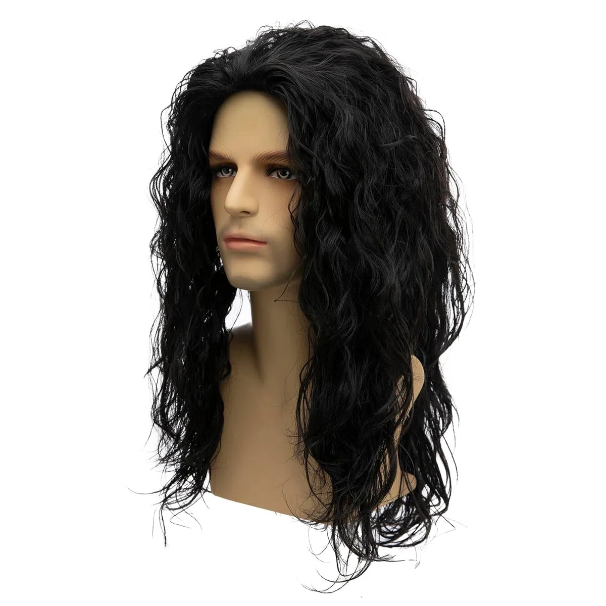 Hombre Largo Rizado Ondulado Negro Peluca Sintética Natural Fiesta Halloween Cosplay Peluca
