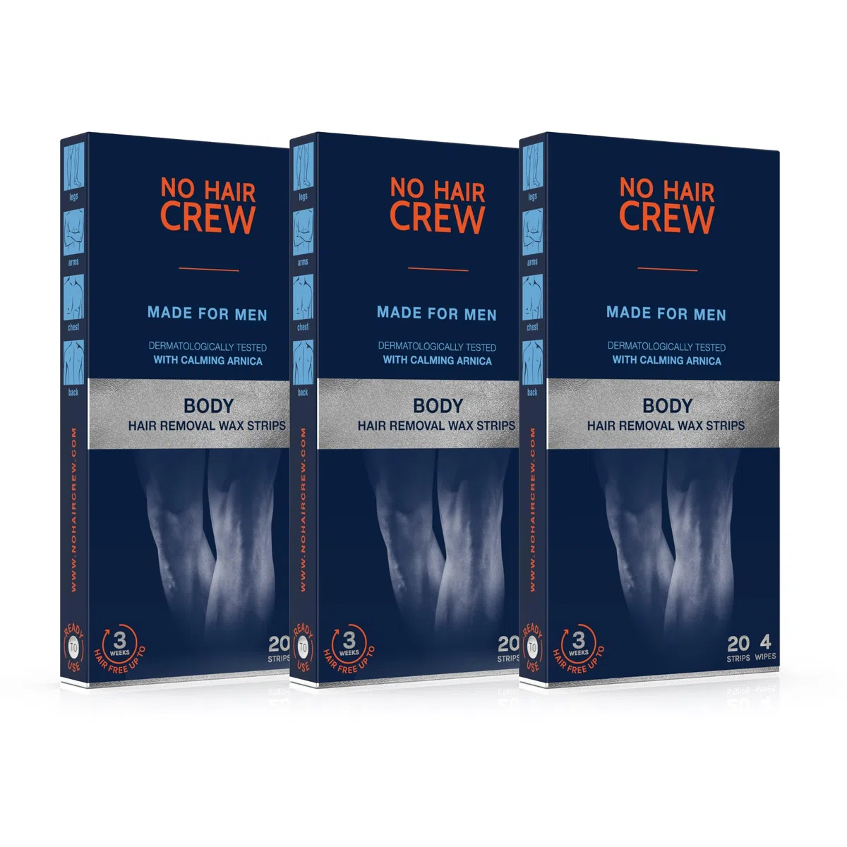 NO HAIR CREW 3x20 Bandas Depilatorias Hombre – Hasta 3 Semanas Sin Vello | Para pecho, espalda, brazos y piernas. Elimina el vello de raíz para una piel suave y un crecimiento más suave.