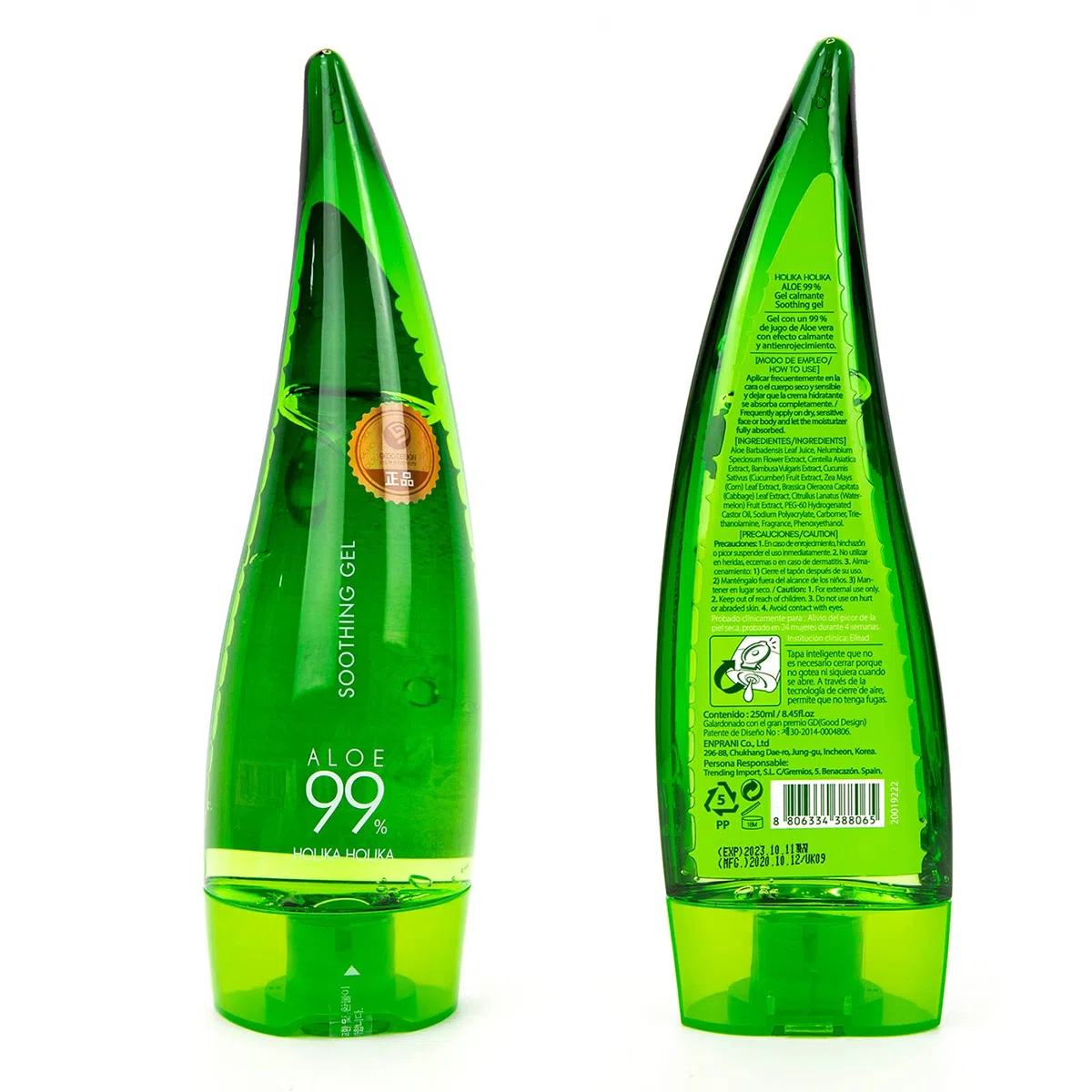 HOLIKA HOLIKA Pack de 2 Geles de Aloe Vera 99% Soothing Gel 250ml, Gel De Baño Calmante E Hidratante Aloe Vera 99%. Cuidado de la Piel, no daña. Todo tipo de pieles.