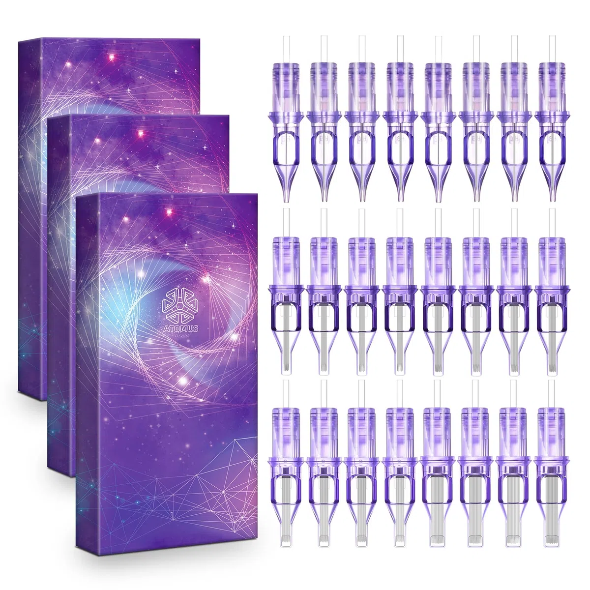 ATOMUS 50pcs Purple Tattoo Cartridge Needles 5pcs 1005RS 7RS 9S 7M1 9M1 11M1 7RM 9RM 11RM 15RM Tattoo Needles for Tattoo Gun Pen Shader Pattern for Pen Rotary Machine Tattoo Supplies