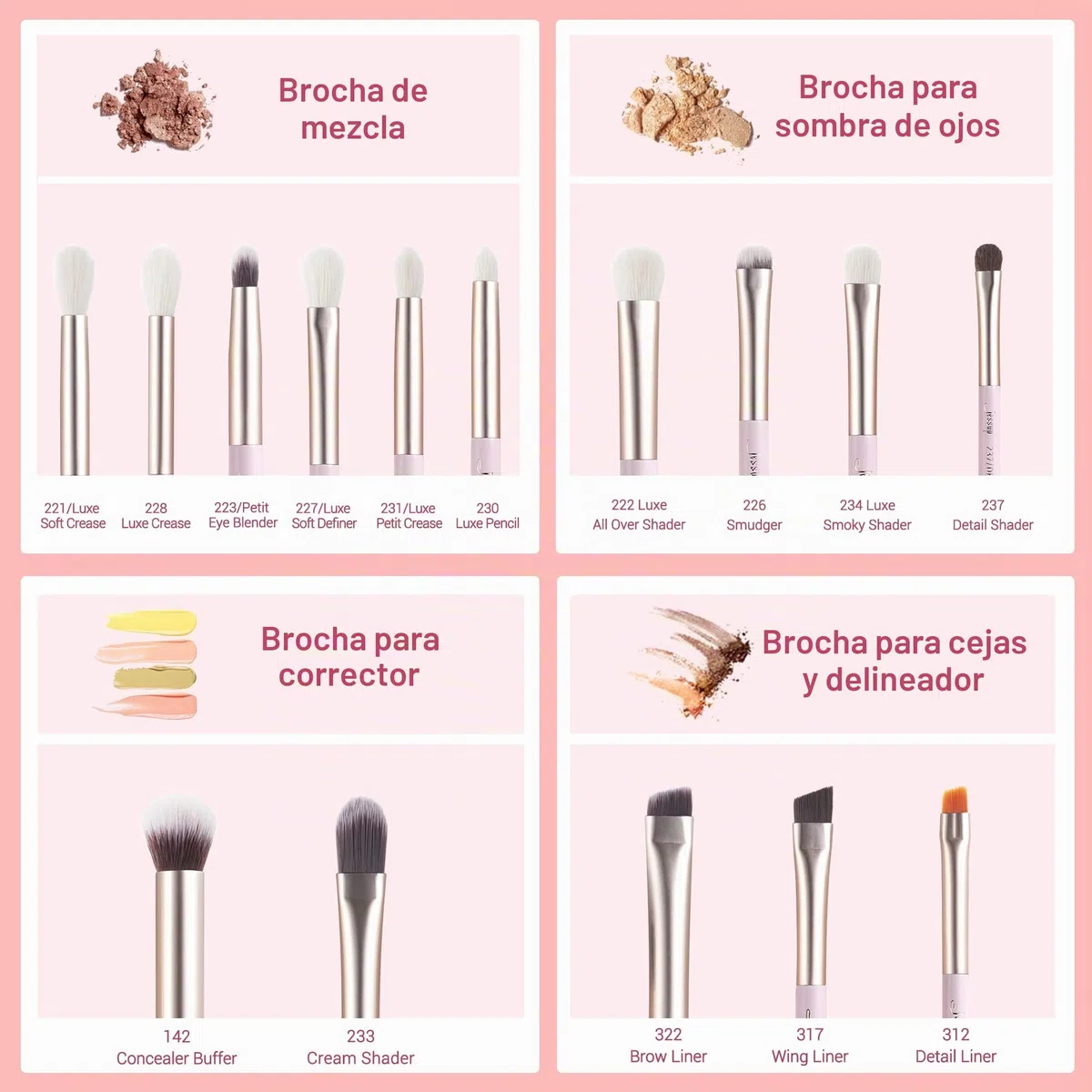 Jessup De Brochas De Maquillaje De Ojos Jessup, 15 Piezas Profesionales, Corrector De Mezcla De Sombras De Ojos, Brochas Para Delineador De Ojos, Blushing Bride T294