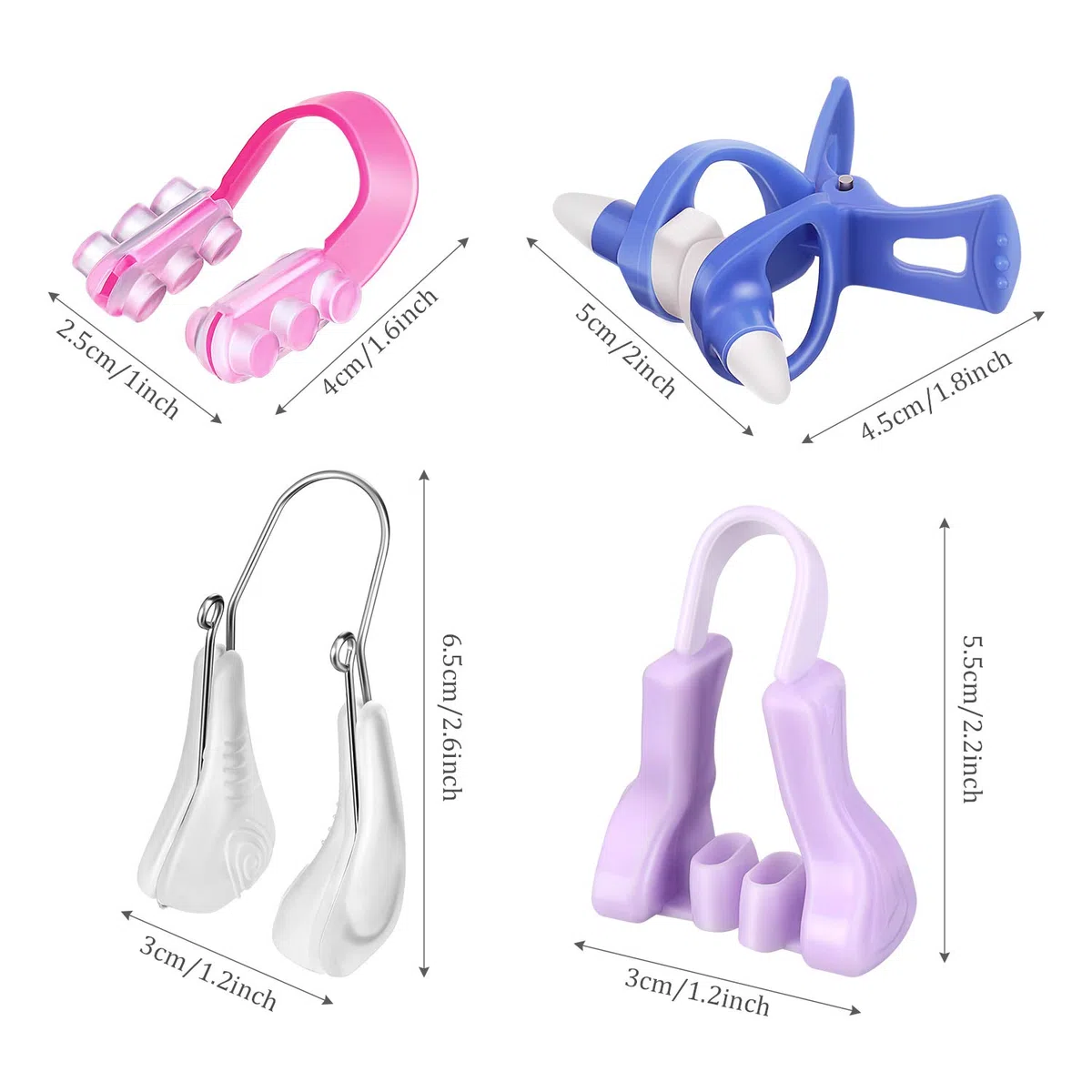 4 Piezas Clips de Levantar Nariz Pinza de Silicona de Puente de Nariz Herramienta de Clip de Bella para Mujeres (Morado, Rosa, Azul, Transparente)