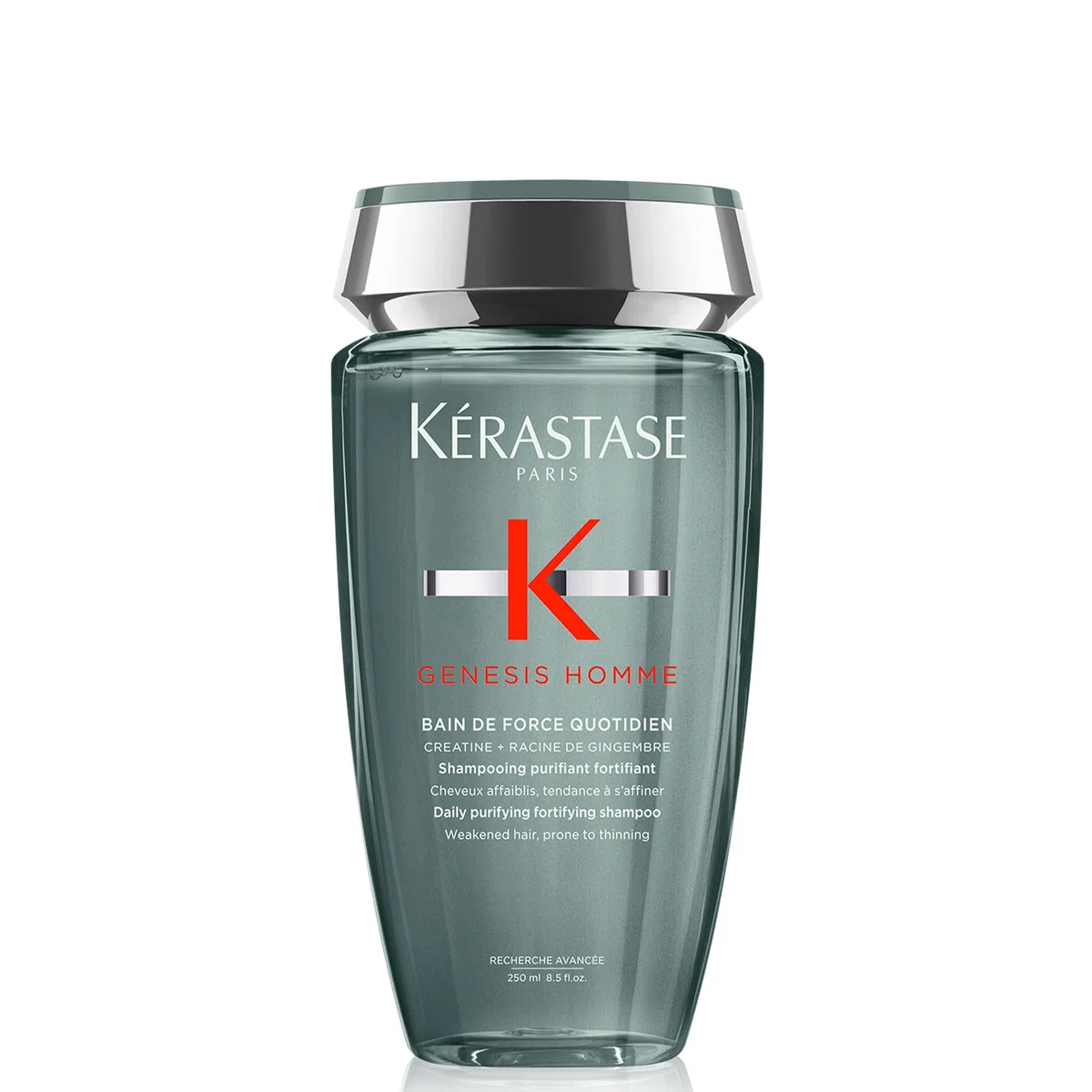 Kérastase Genesis Homme, Champú Anticaída Purificante y Fortificante, Para barba debilitada y cabello con pérdida de densidad, Bain de Force Quotidien, 250 ml