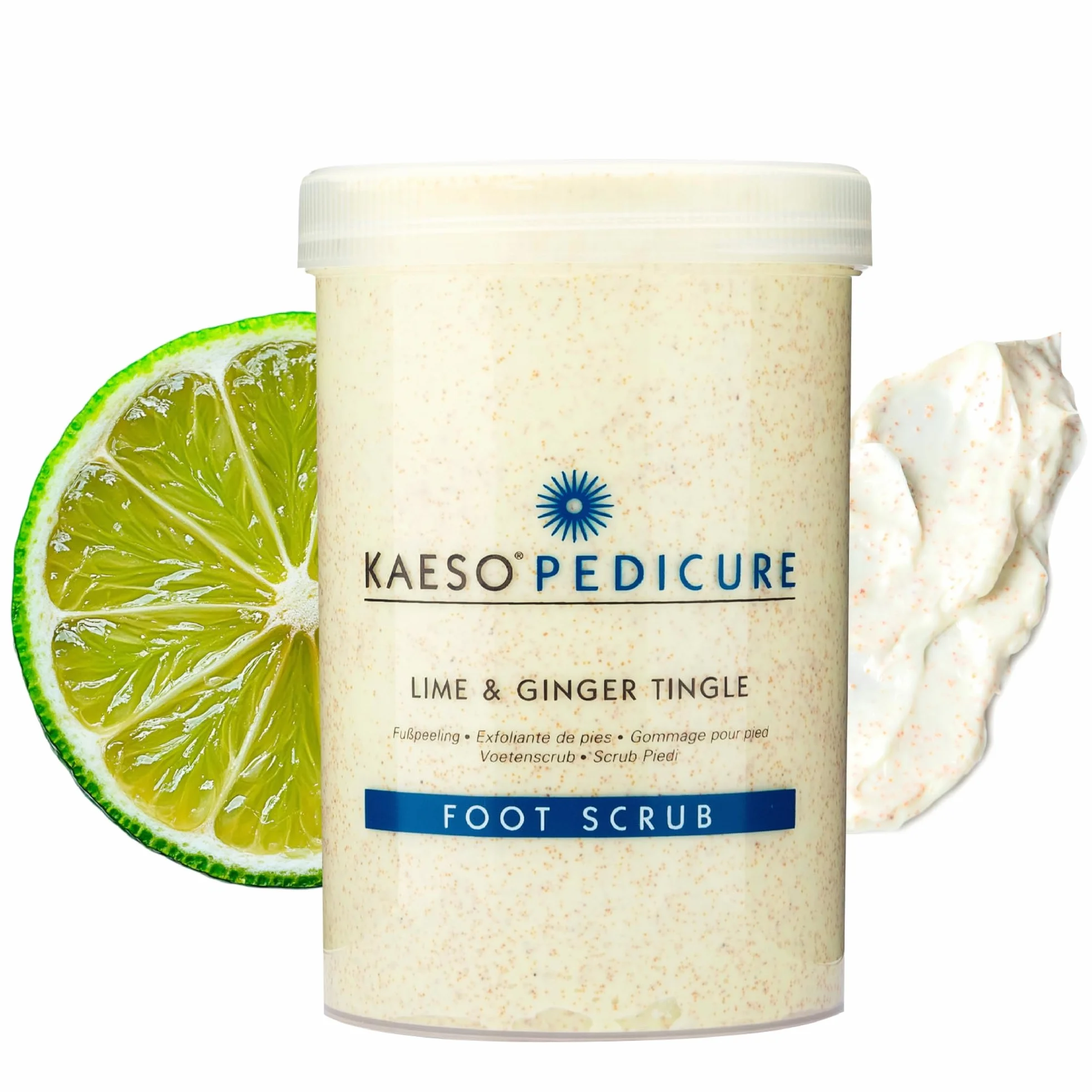 KAESO Exfoliante para Pies Lima y Jengibre 1200ml – Elimina Durezas y Células Muertas – Con Menta Refrescante, Hidratación y Regeneración Celular – Pies Más Suaves, Renovados y Listos para Pedicura