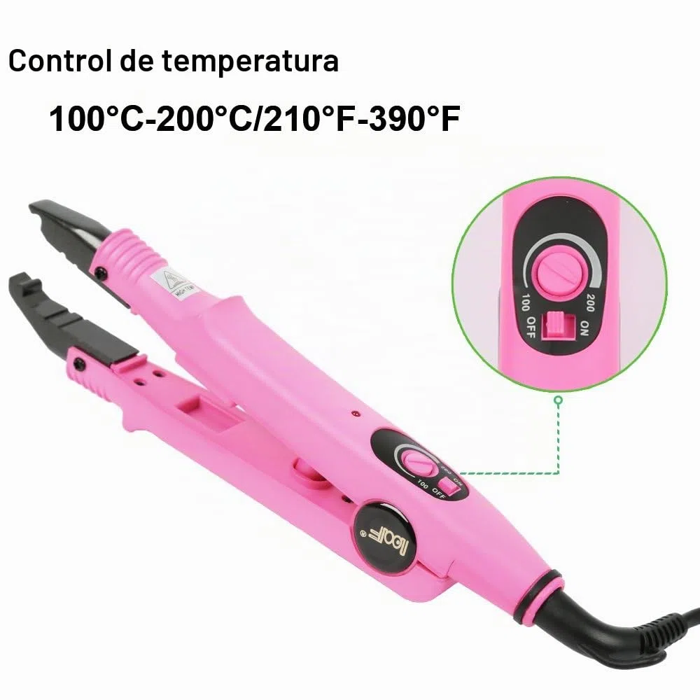 Qliver Plancha de Calor Profesional para la Extensión del Pelo de Las Extensiones de Cabello de Hierro (Rosa)