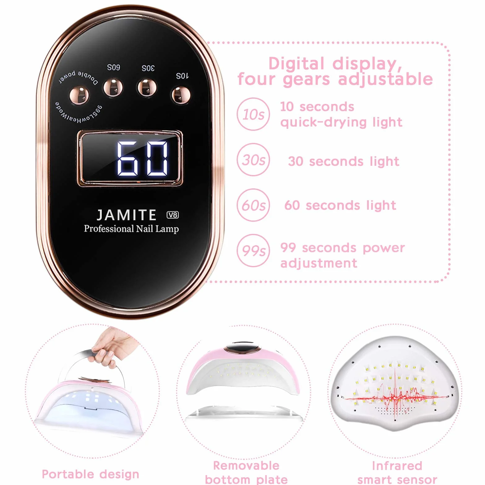 YUEHAO, Lámpara de Uñas LED 168W Secador Profesional Lámpara Ultravioleta Esmalte de Uñas con Sensor Automático, con 4 Temporizadores Manicura/Pedicura Salón